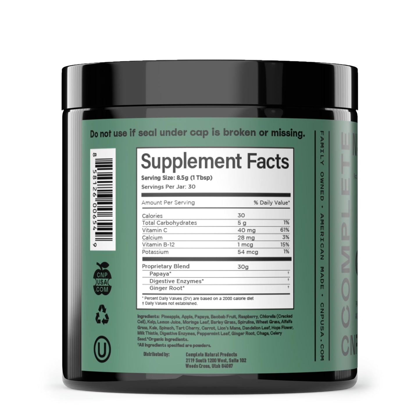 Complete Natural Products Gut Greens Superfood Powder Formula Supplement - Amazing Raw Digestive Enzyme Supplements Grass Mix, 9 Ounce