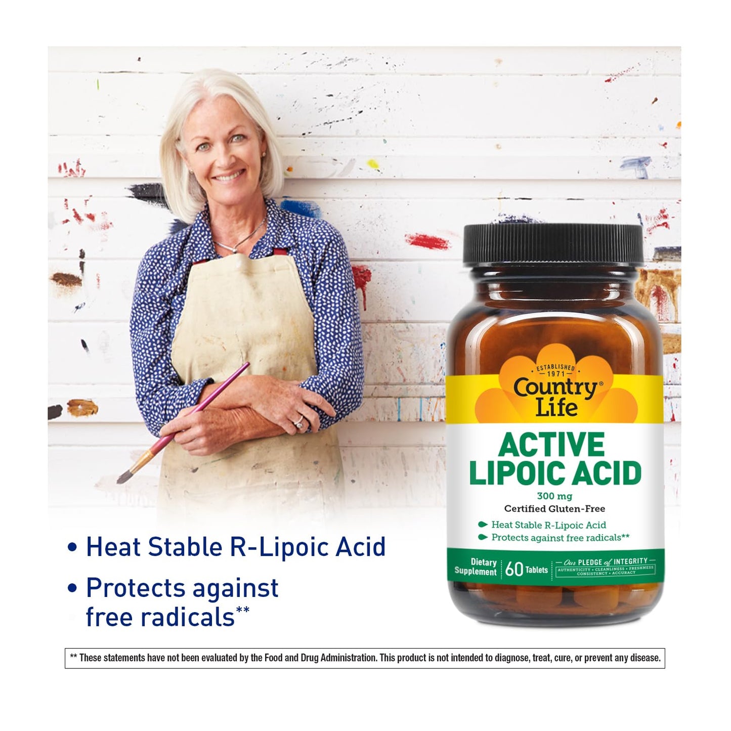 Country Life R-Alpha Lipoic Acid Complex 300mg - Alpha-Lipoic Acid 270mg & R-Lipoic Acid 30mg - Antioxidant Support, 60 Tablets
