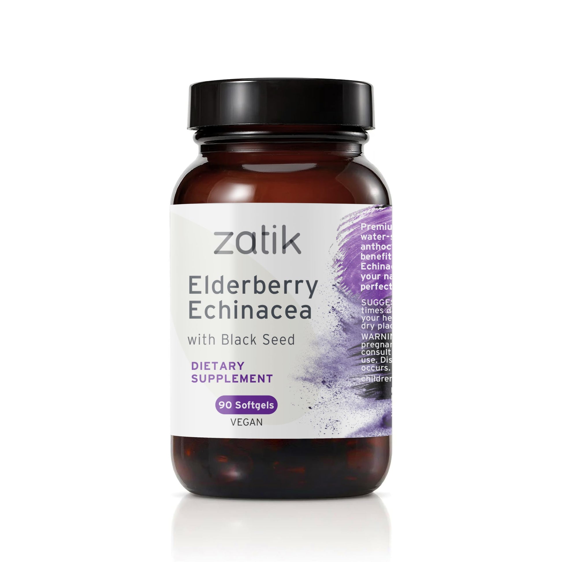 Zatik Elderberry + Echinacea + Black Seed Oil for Immune Support Softgels, 90 Count