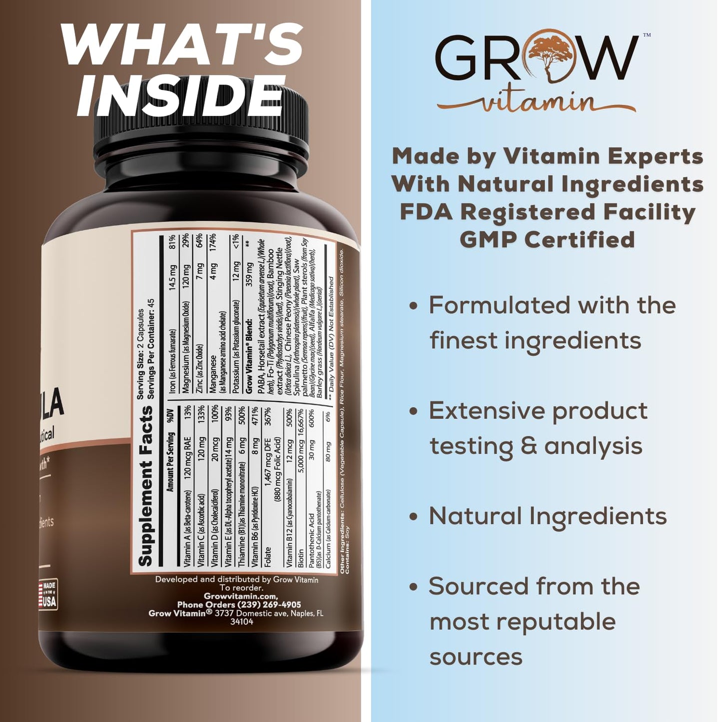 grow vitamin All in One Hair Formula for Men & Women - Advanced Hair Formula Includes Biotin, Saw Palmetto, DHT Blocker & Trace Minerals - Hair Supplement for Hair, Skin & Nails - 90 Gummies