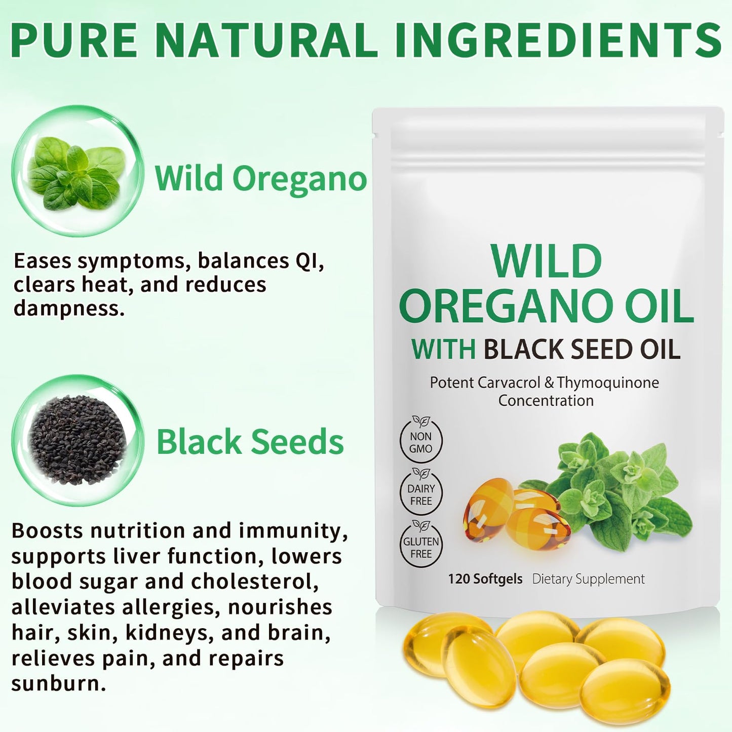 Nyloriaine Oil of Oregano with Black Seed Oil Capsules, 120 Count
