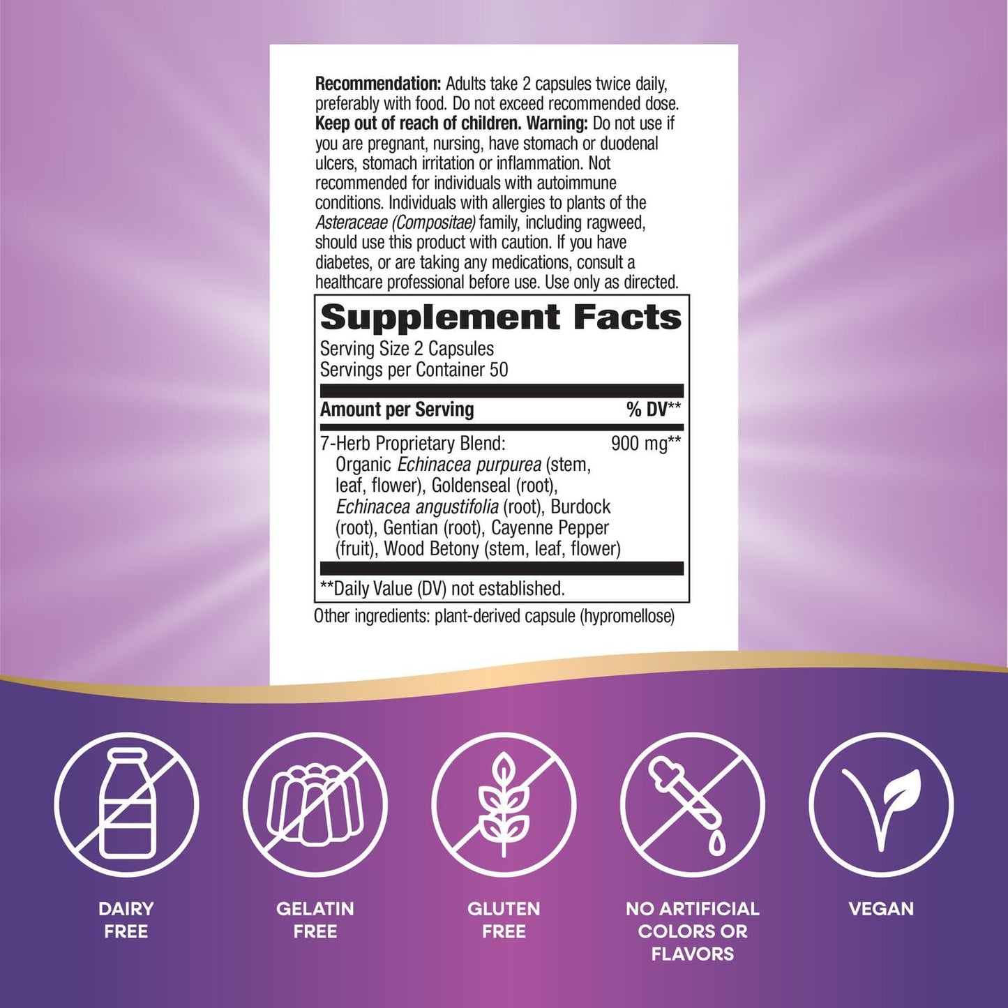 Nature's Way Echinacea Goldenseal Premium Blend Supports Immune Health*, 900 mg per 2-Capsule Serving, Non-GMO Project Verified, Vegan, 100 Capsules