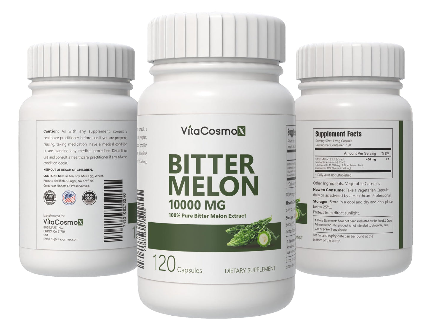 VitaCosmoX Bitter Melon Extract, 120 Capsules