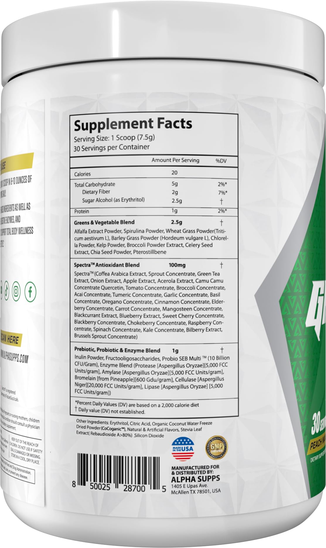Alpha Supps Alpha Greens Supplement Powder 7.94 Ounce