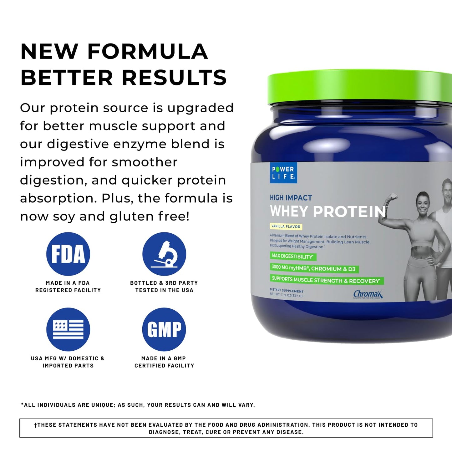 POWERLIFE High Impact Grass-Fed Whey Protein with HMB Vanilla Powder, 12 Ounce
