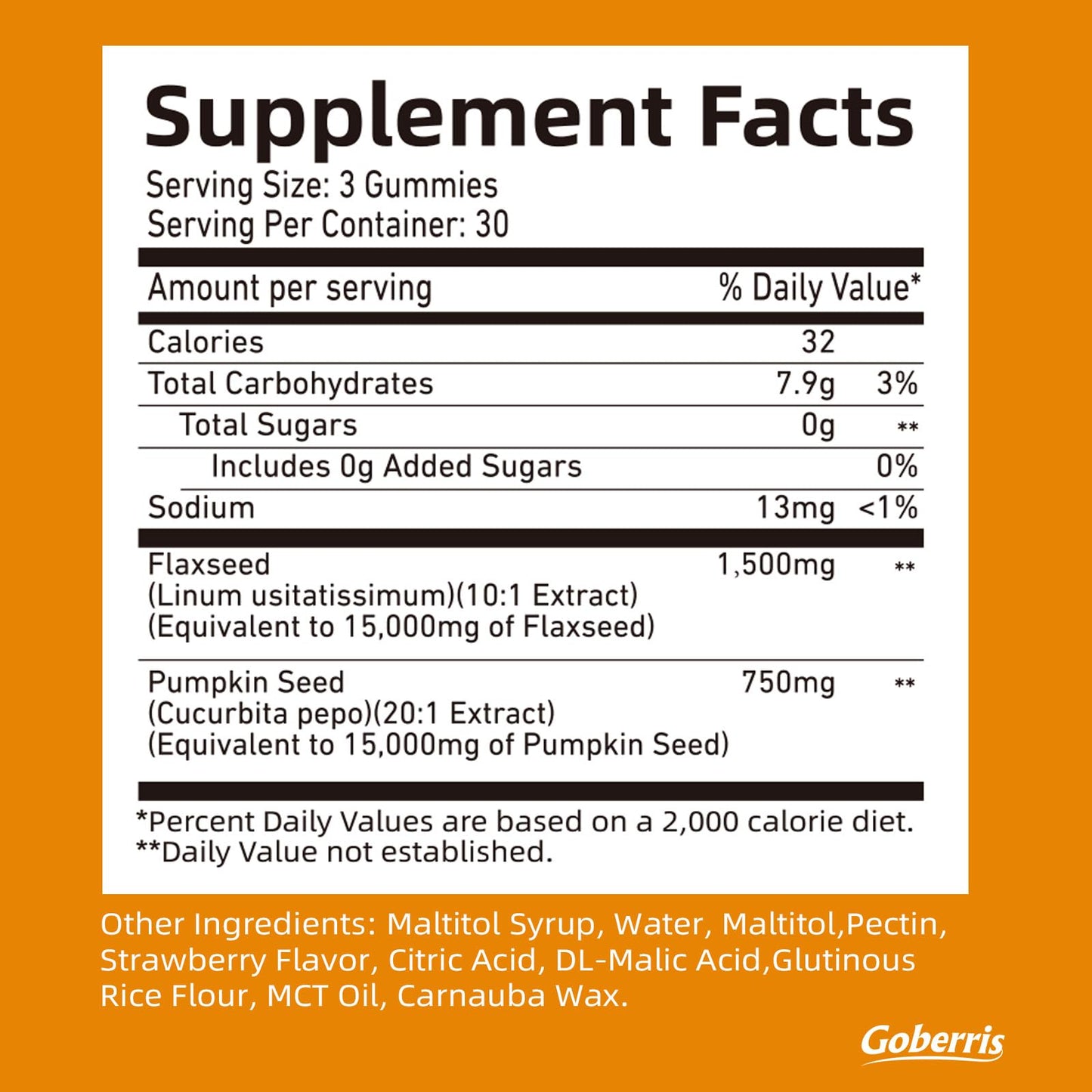 Goberris Seeds Cycles Gummies Flaxseed 15g & Pumpkin Seeds 15g, 90 Gummies