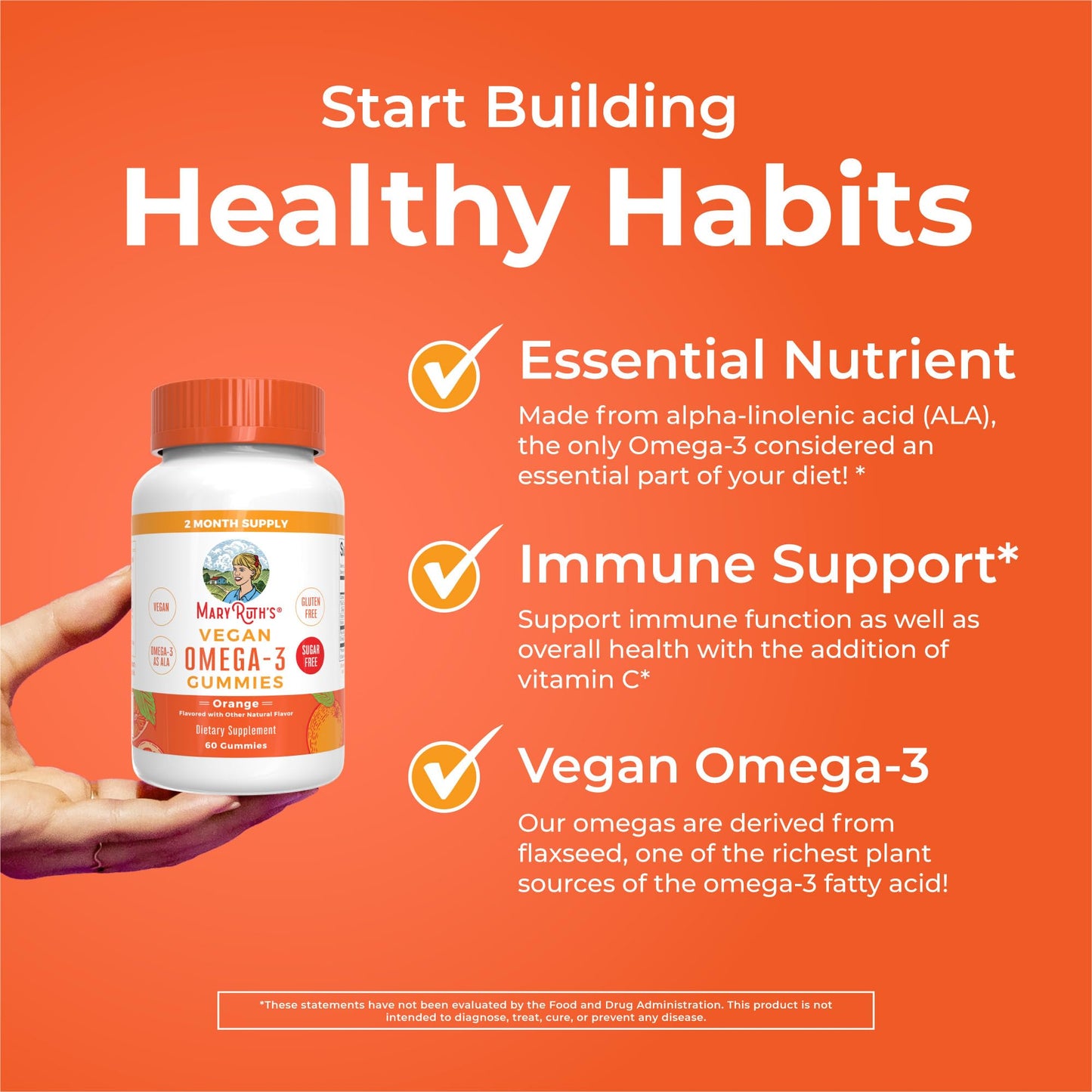 MARYRUTH'S Vegan Omega 3 Gummies for Adults Gummy, 60 Count