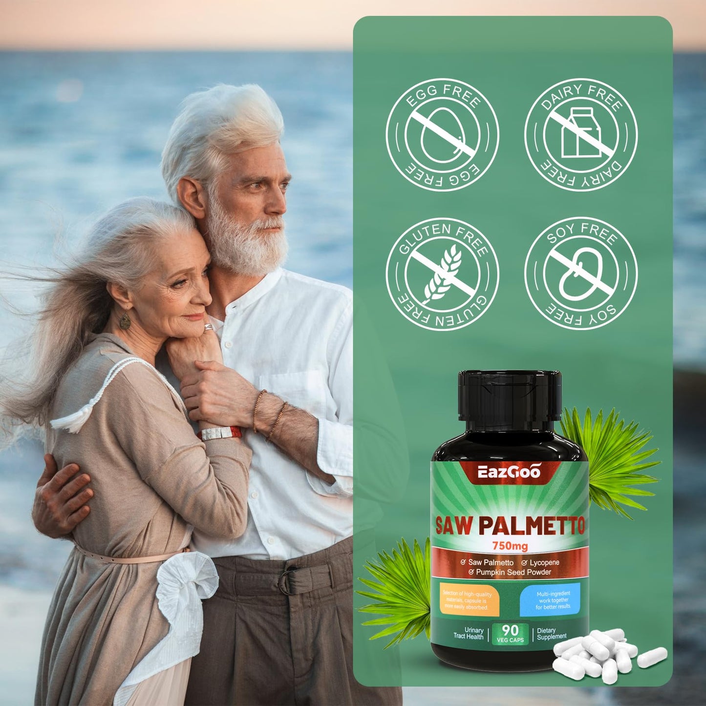 EAZGOO Saw Palmetto Supplement Capsule, Saw Palmetto Extract 750mg, 180 Capsules
