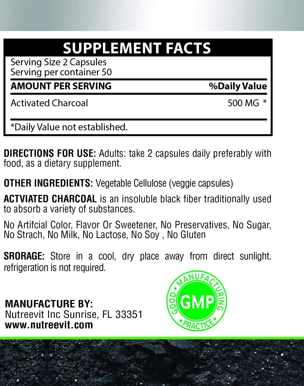 NutreeVit Activated Charcoal Capsules 200 Count