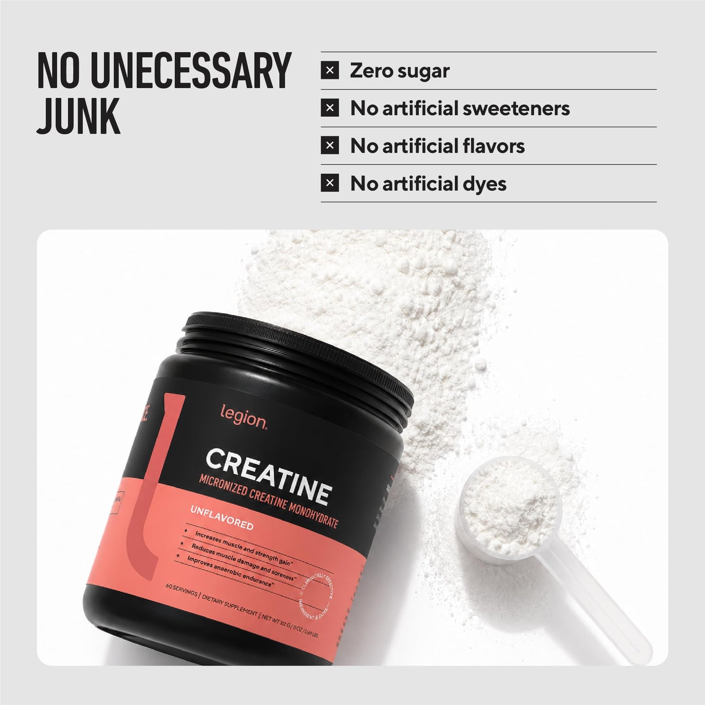LEGION Micronized Creatine Monohydrate Supplement Powder 18.3 100 Servings
