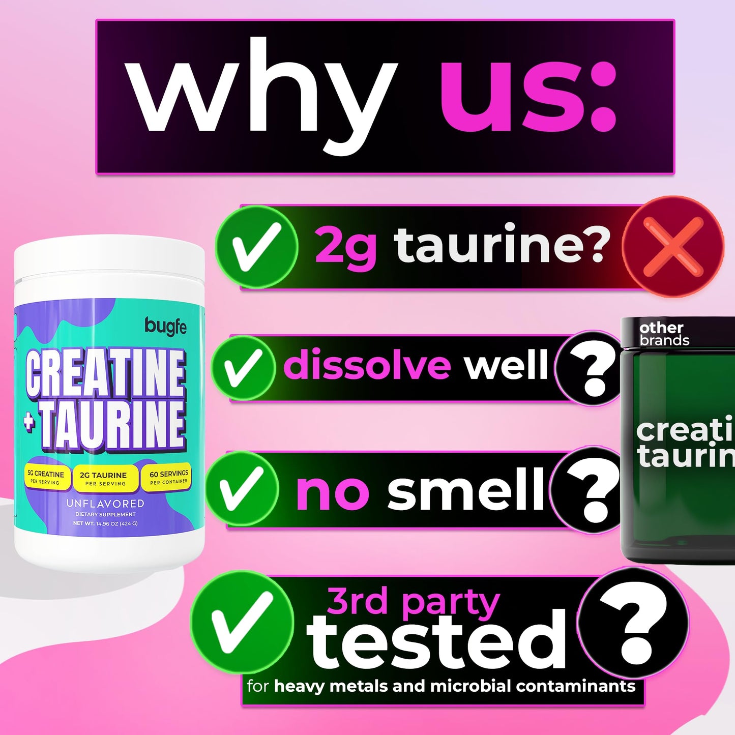 Bugfe Creatine with Taurine Powder, 14.96 oz