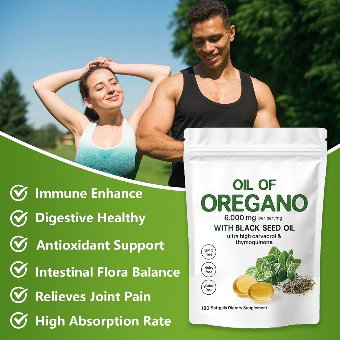 J-PRQ 2-in-1 Oil of Oregano Softgels, 180 Count