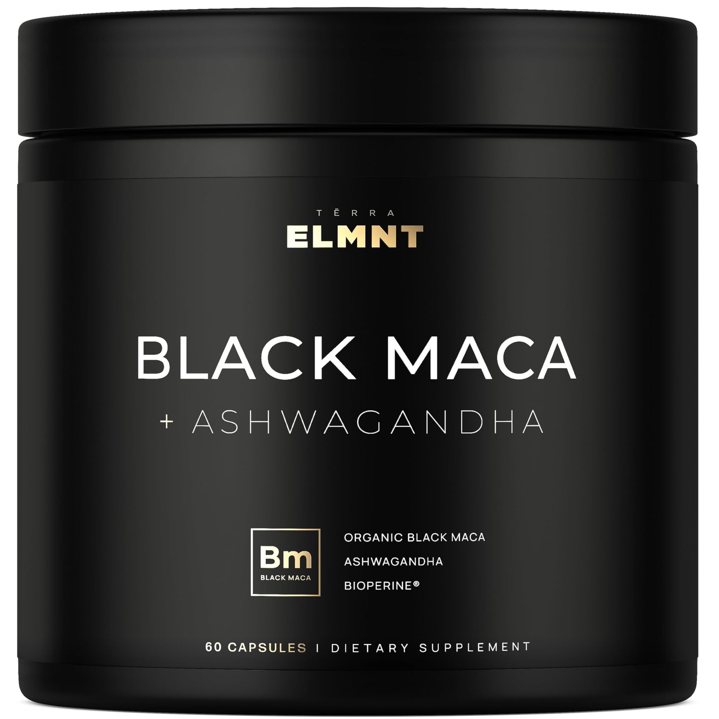 TERRA ELMNT 40x Strength Organic Black Maca Root with 15:1 Ashwagandha for Men Capsules, 60 Count