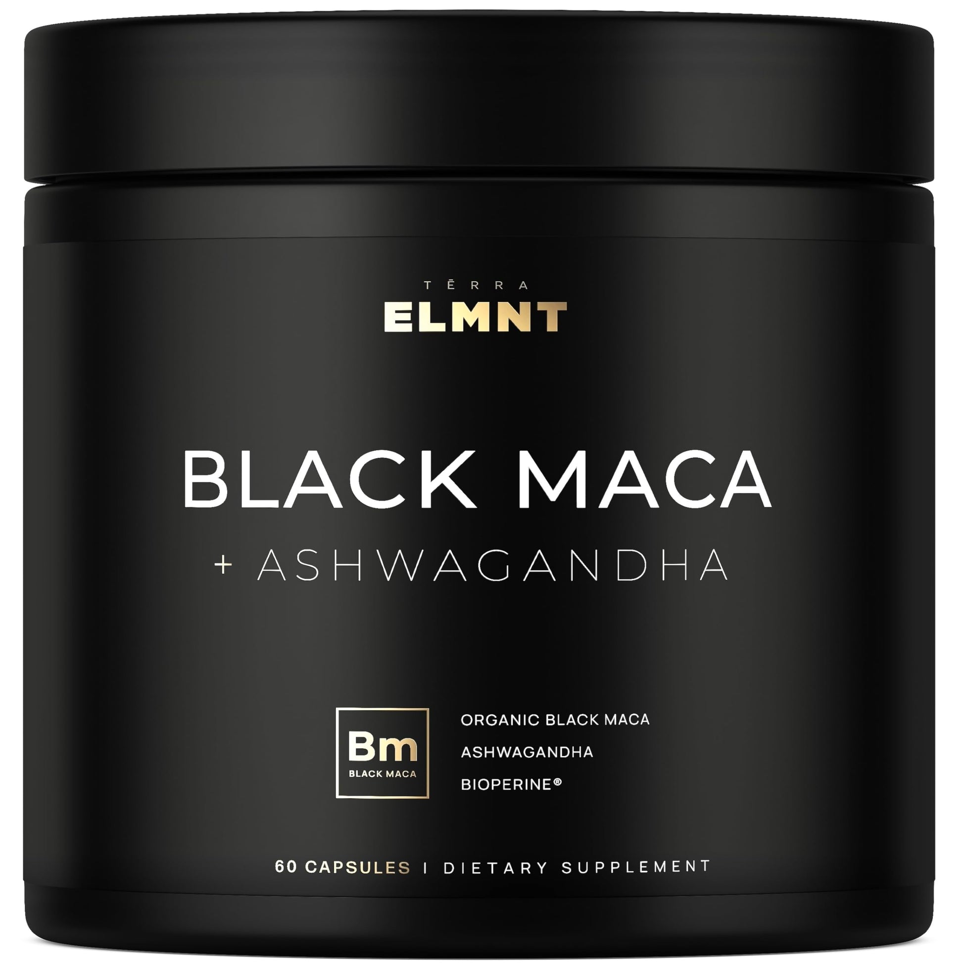 TERRA ELMNT 40x Strength Organic Black Maca Root with 15:1 Ashwagandha for Men Capsules, 60 Count