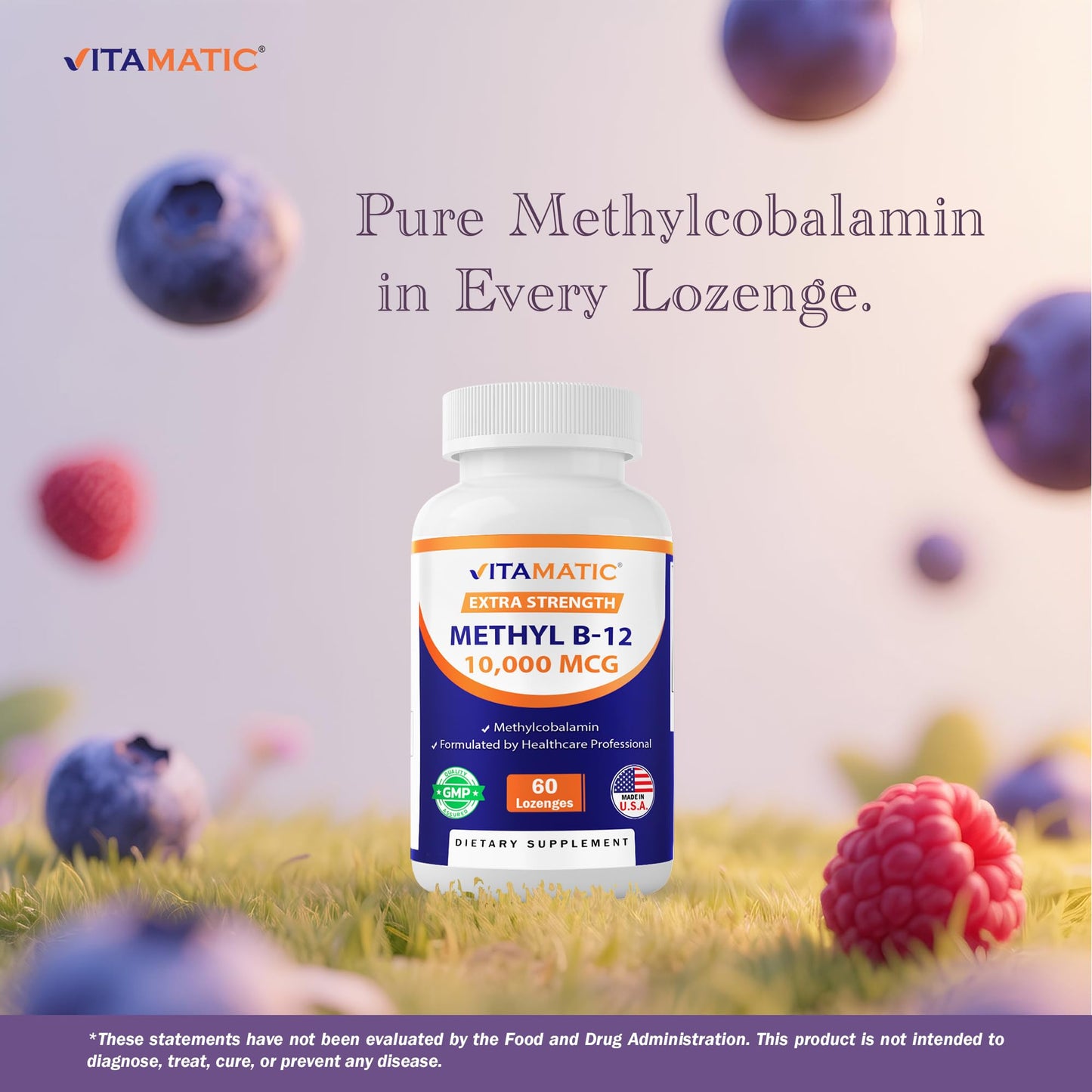 Vitamatic Methyl Vitamin B12 (Methylcobalamin) 10,000 mcg (10 mg) Tablet, 60 Count