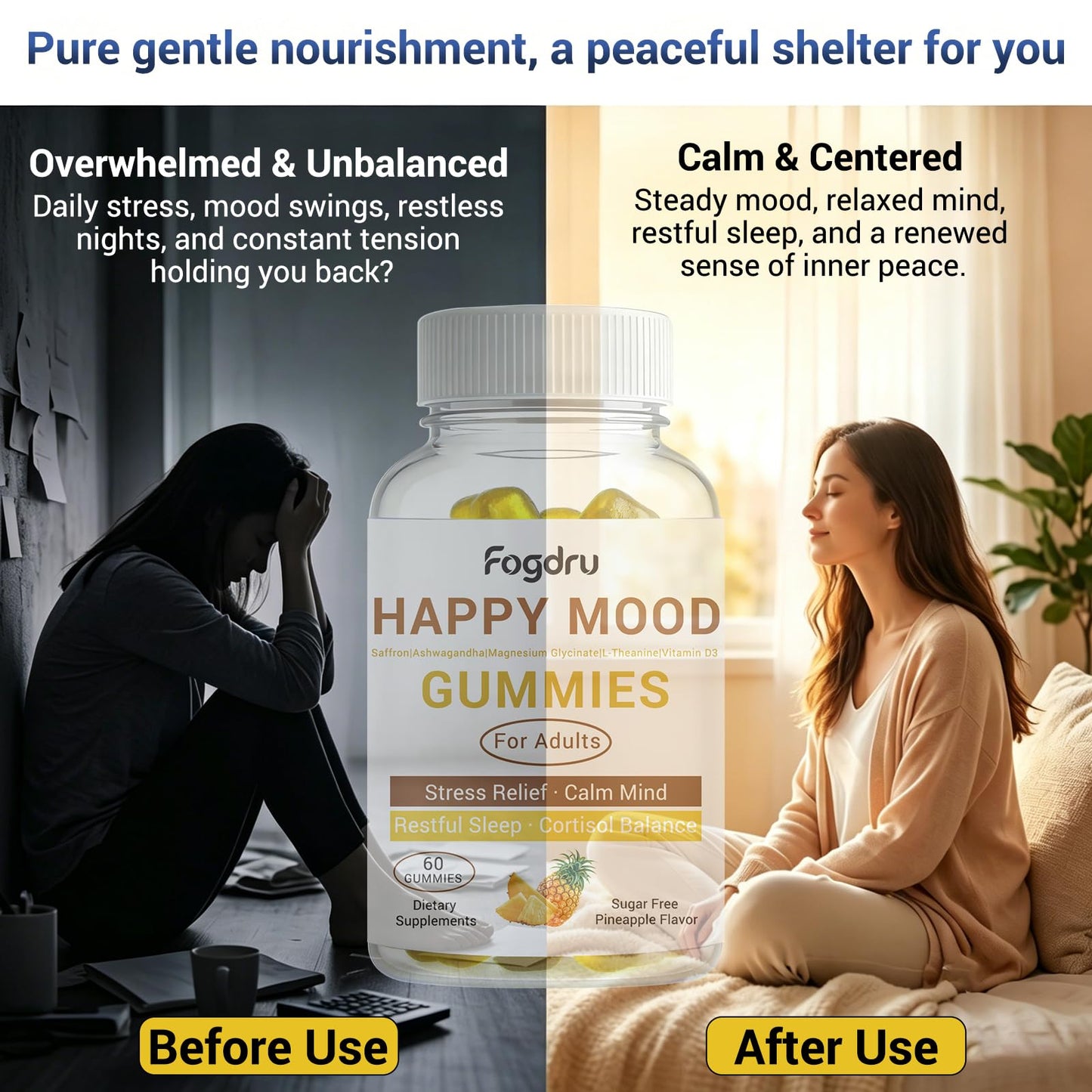 Fogdru Happy Mood Gummies, 60 Gummies
