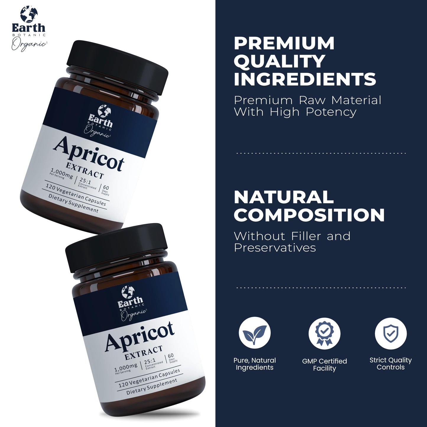 Earth BOTANIC Organic Apricot Extract 1000 mg Veggie Capsule, 120 Count