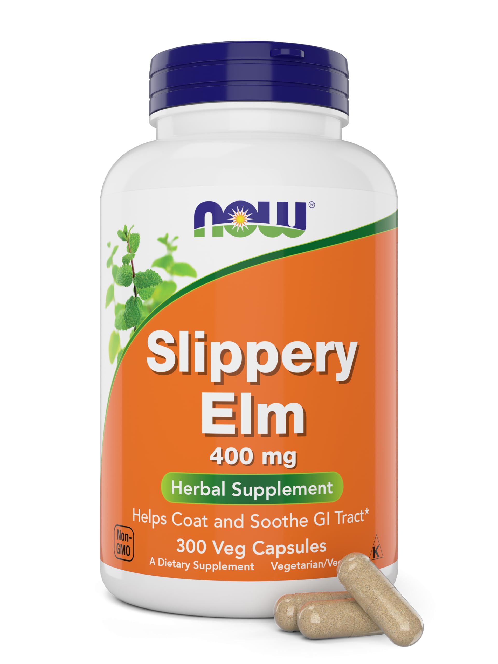 NOW Foods Slippery Elm 400 mg Capsules, 300 Count