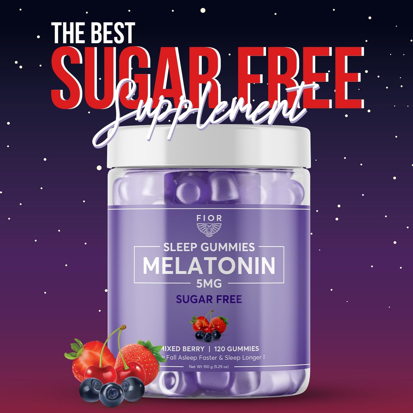 FIOR Sugar Free Sleep Aid & Calm Gummies with Melatonin & L-Theanine, 120 Gummies