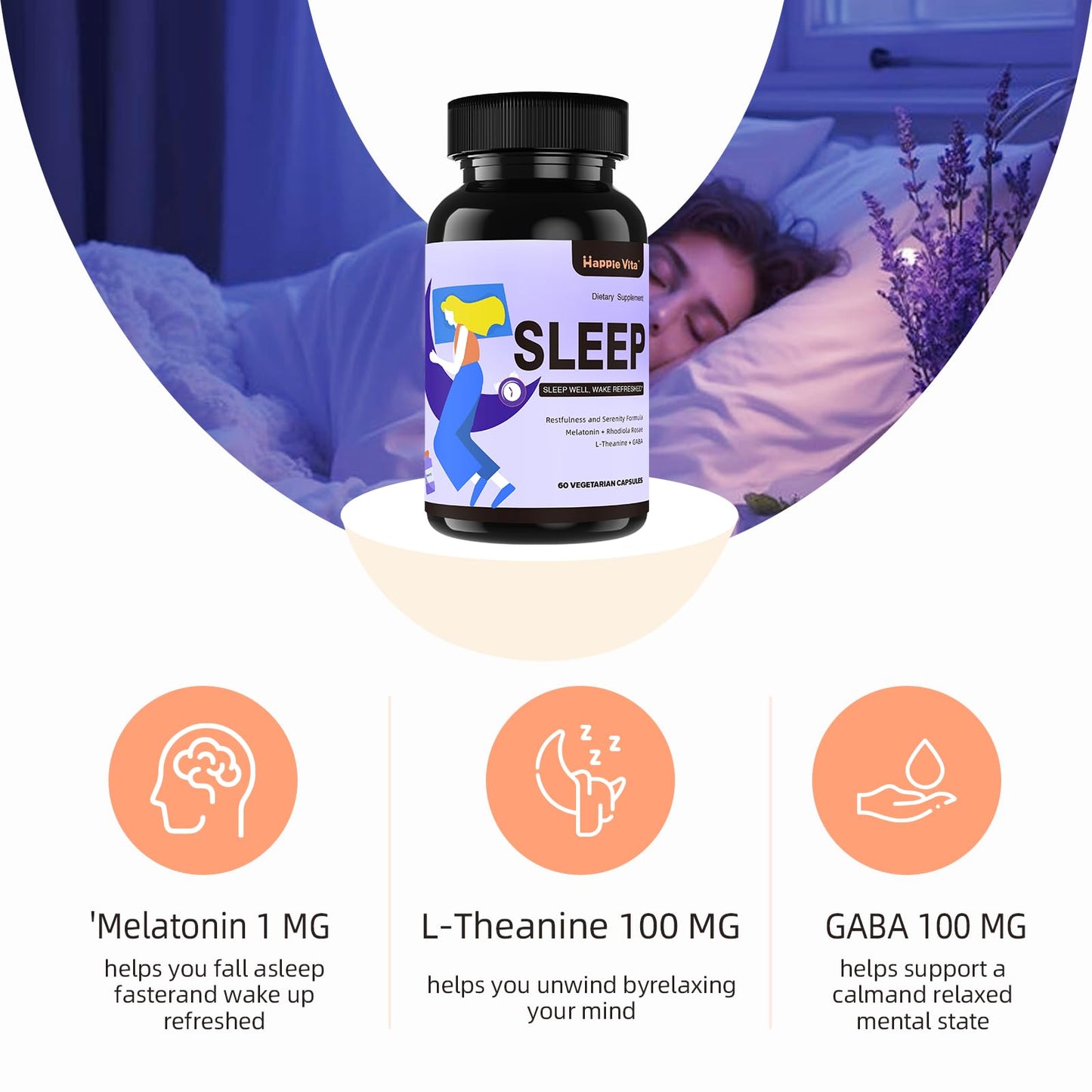 HappieVita 4 in 1 Sleep Aid for Adults, Capsules, 60