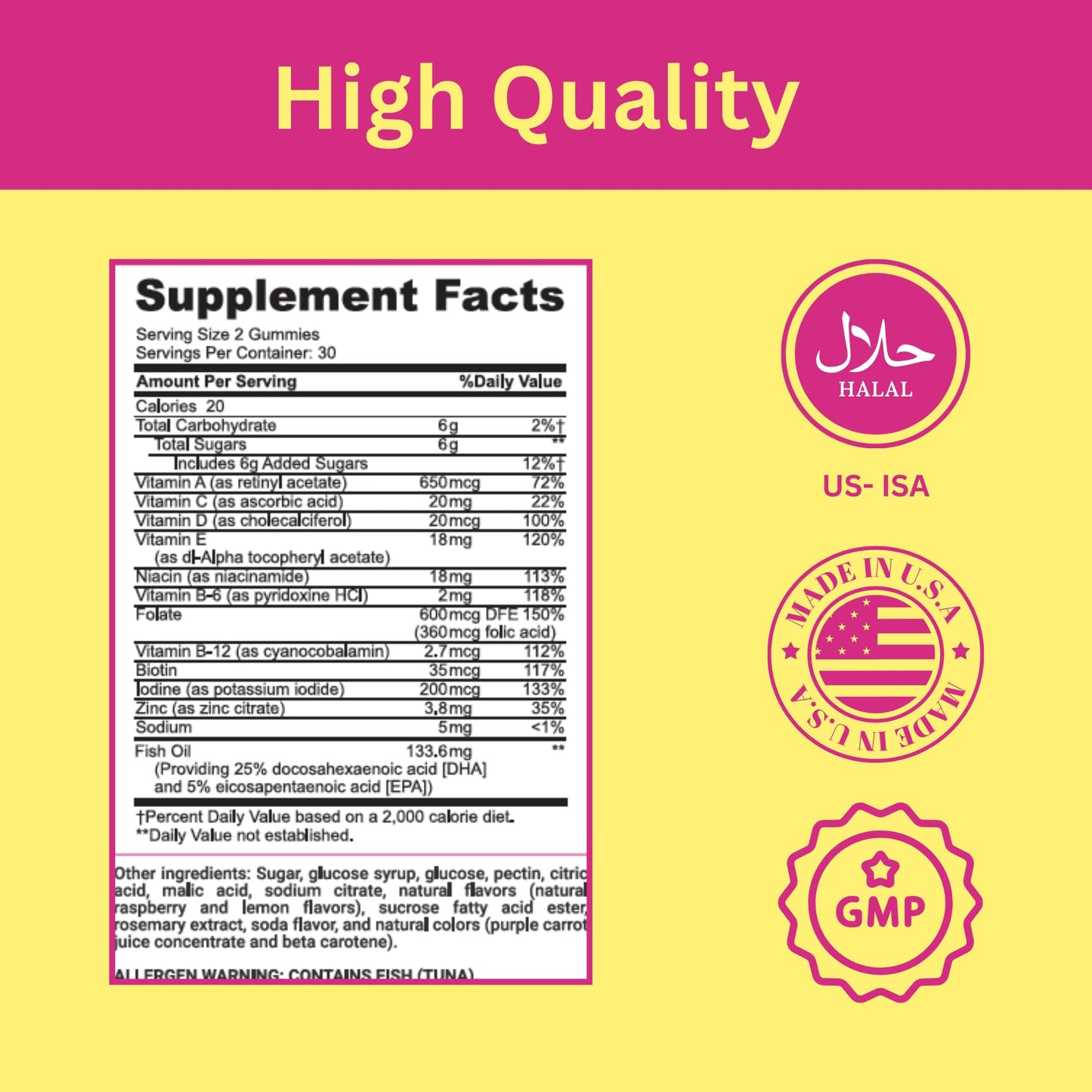 GREEN FIELD NUTRITIONS Halal Prenatal Gummies with DHA and Folic Acid - Essential Prenatal Pregnancy Multivitamin, 60 Count