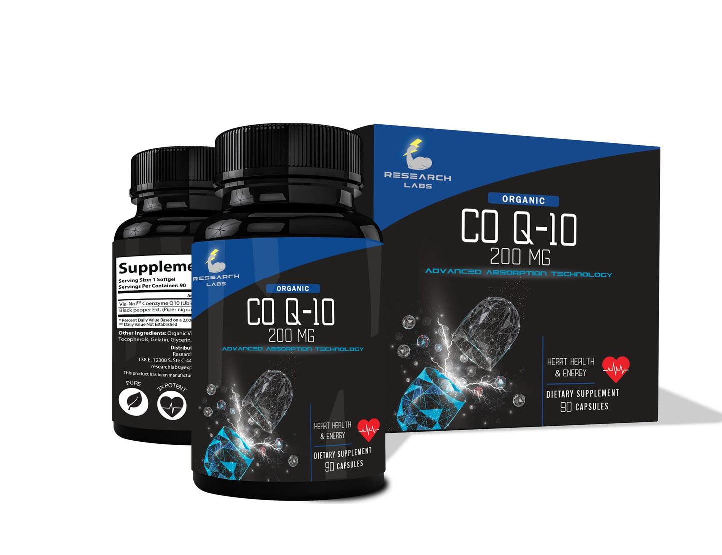 Research Labs Advanced Absorption CoQ10 200mg with Black Pepper Extract Softgels, 90 Count