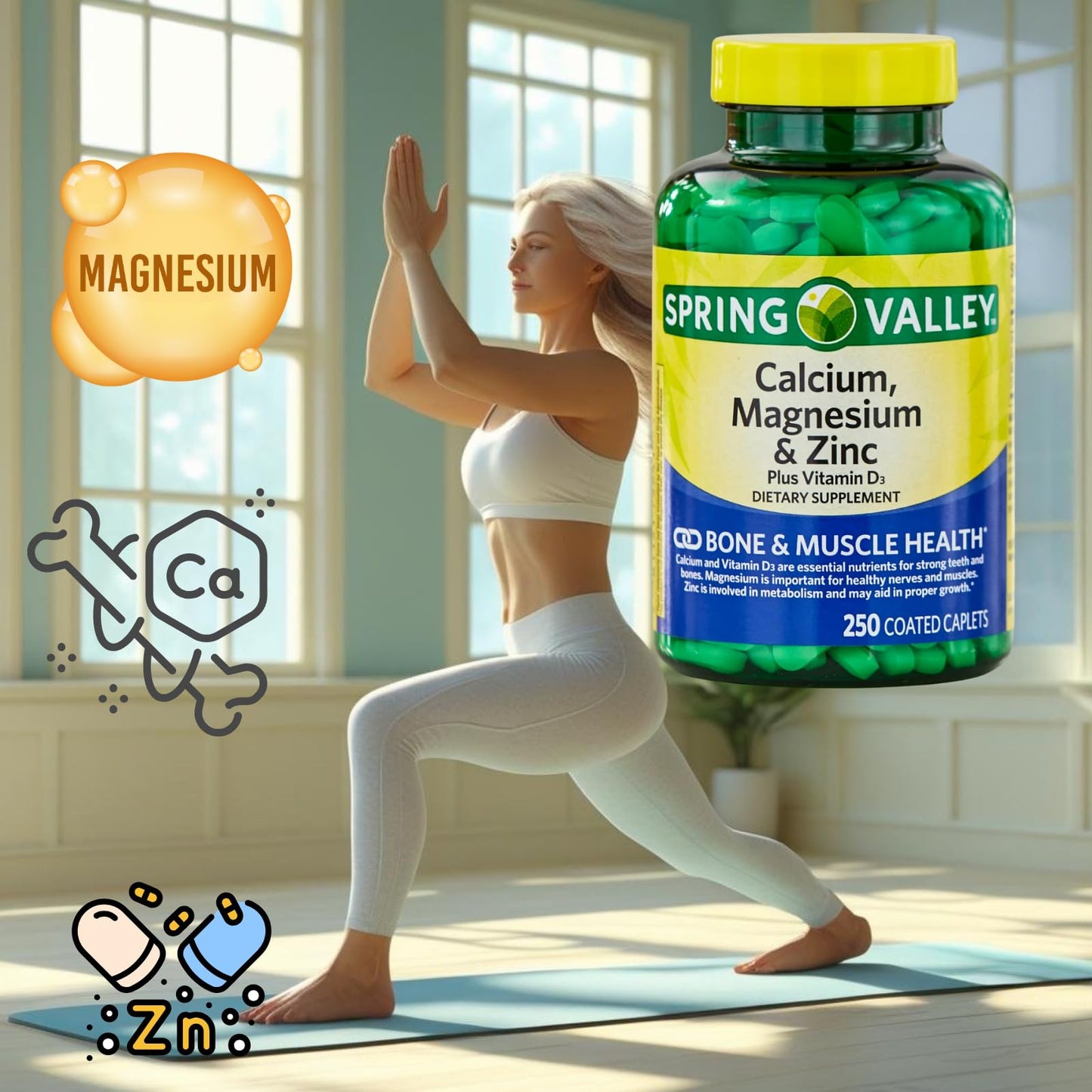 Generic Calcium, Magnesium, Zinc + Vitamin D3 Supplement Tablets, 250 Count