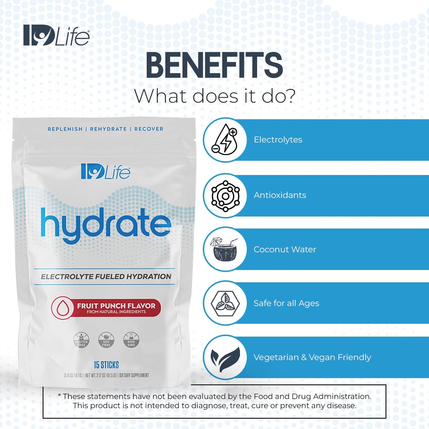 IDLife Hydrate Powder, Fruit Punch, 15 Sticks