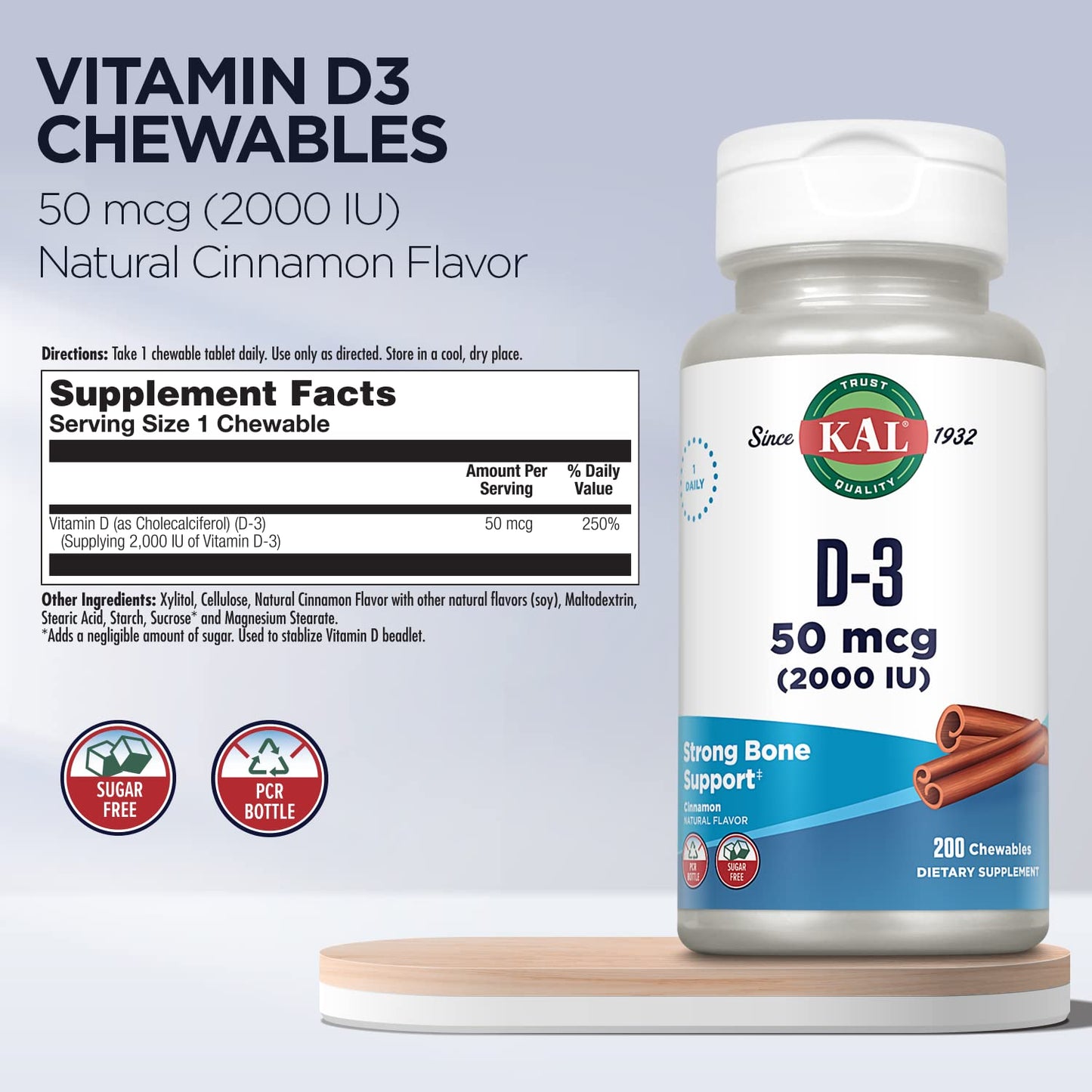 KAL Vitamin D3 Chewables, 200 Count