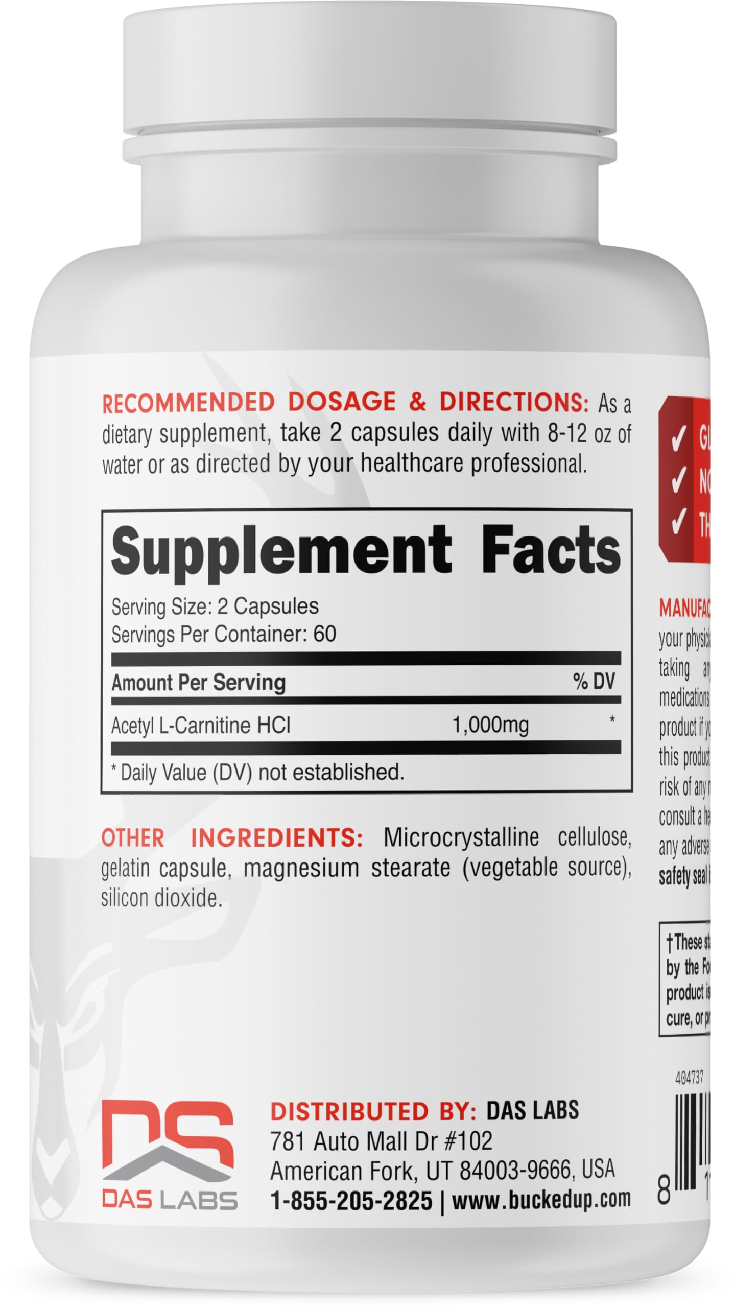 Bucked Up Acetyl L-Carnitine 1000mg, 120 Capsules