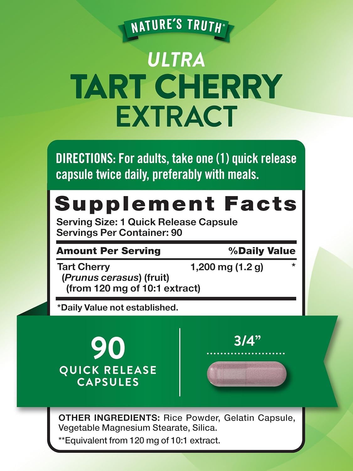 Nature's Truth Ultra Tart Cherry 1200 mg Dietary Supplement Capsules, 180 Count