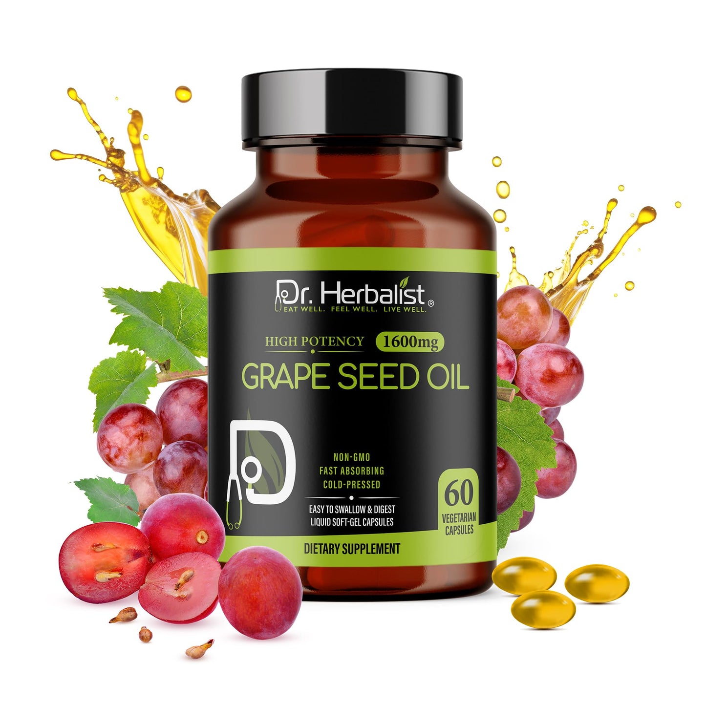 Dr. HERBALIST Grape Seed Oil Softgel Capsule, 60 Count