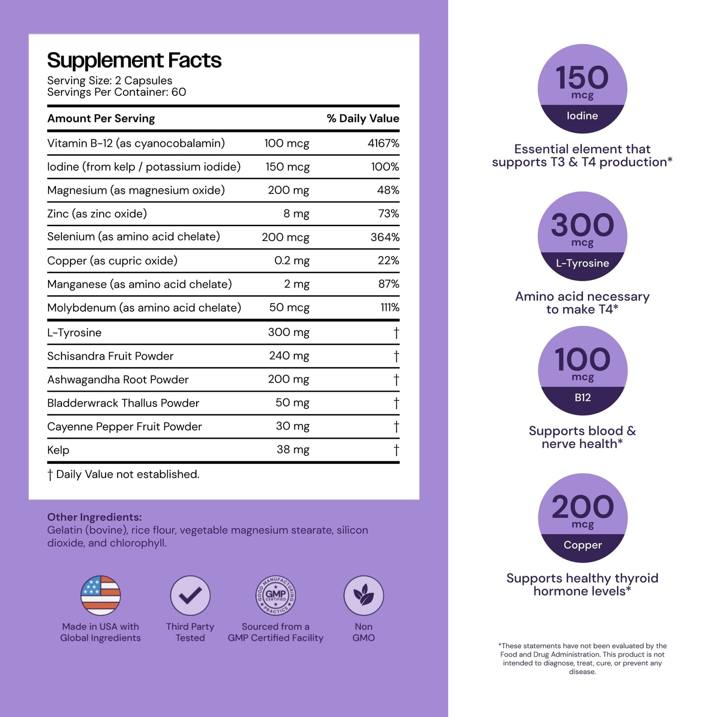 Mayfair Naturals Thyroid Support with Iodine, 120-Count Capsules