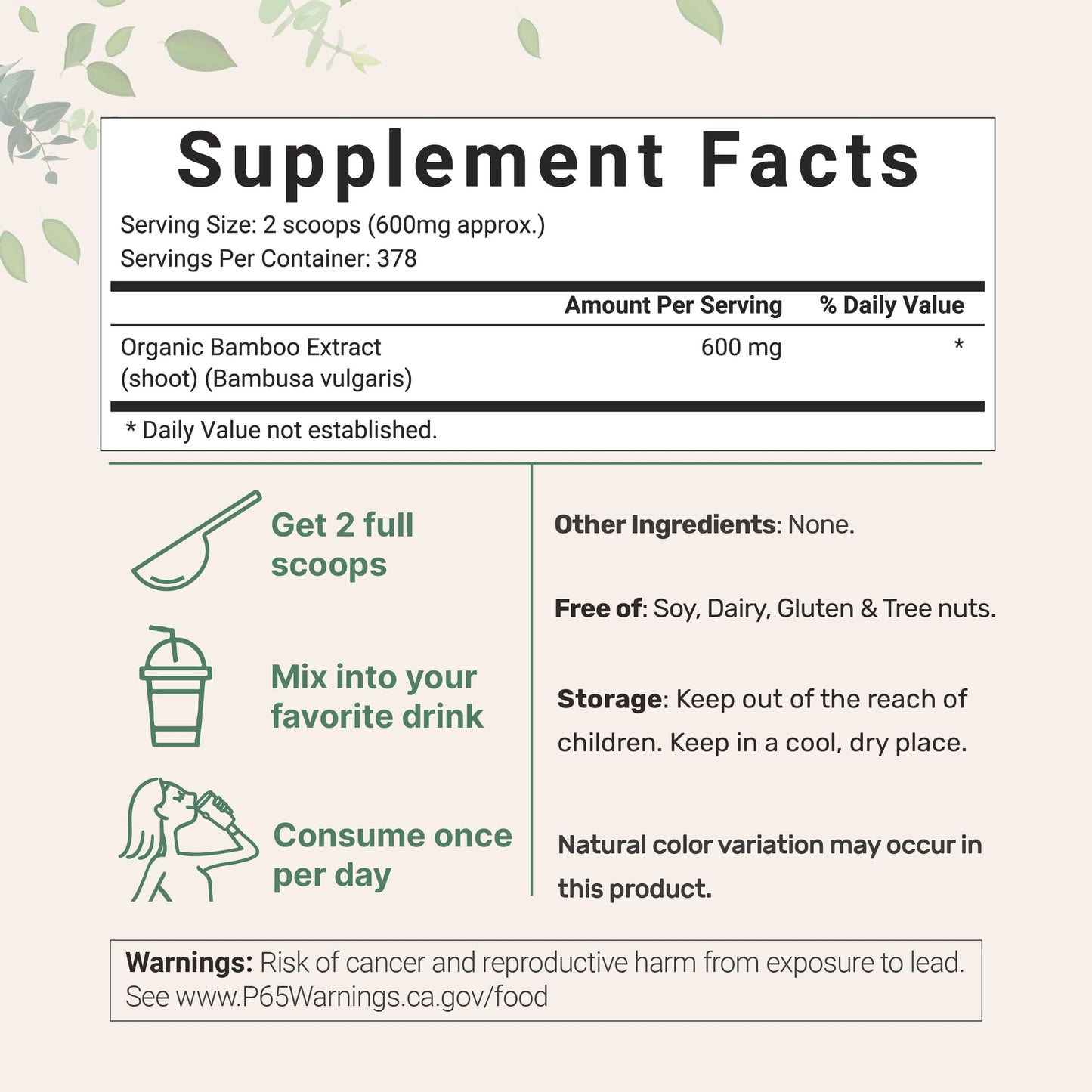 Micro Ingredients Organic Bamboo Extract Powder, 8 oz