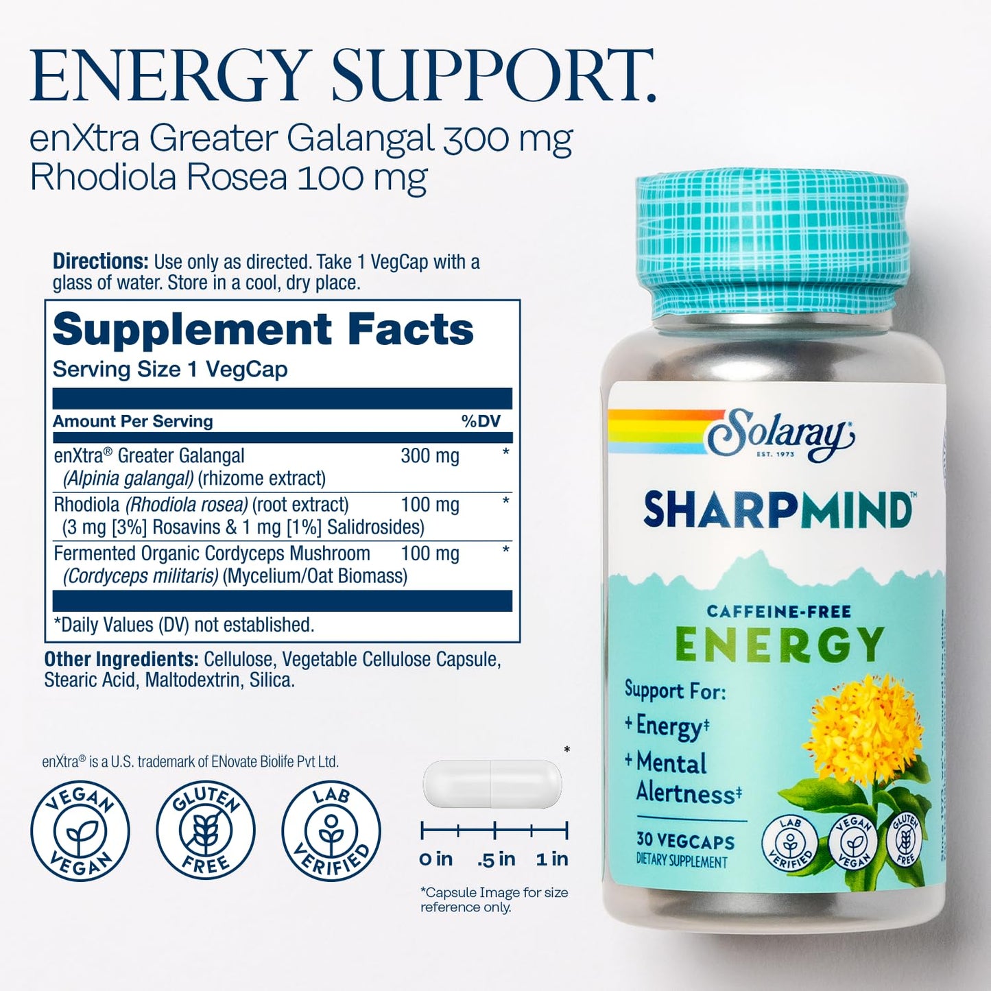 Solaray SharpMind Energy Capsule 30 VegCap Pills