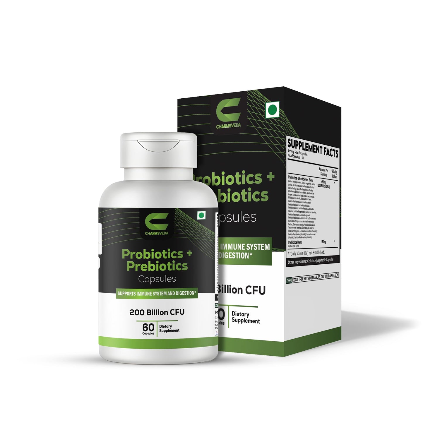 CHARMSVEDA Probiotics + Prebiotics Capsules 60 Capsules