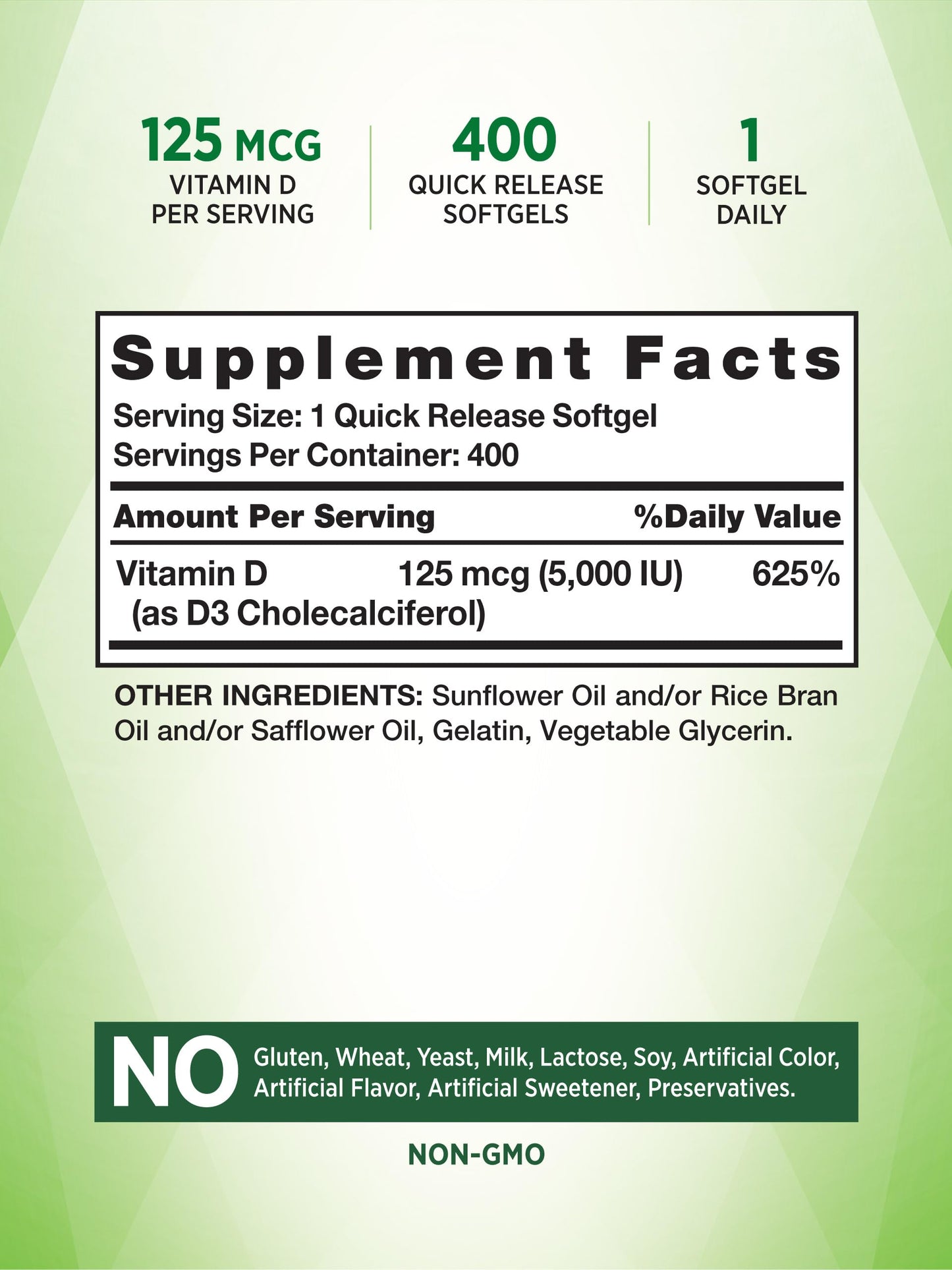 Nature's Truth Vitamin D3 5000 IU Softgels 400 Count