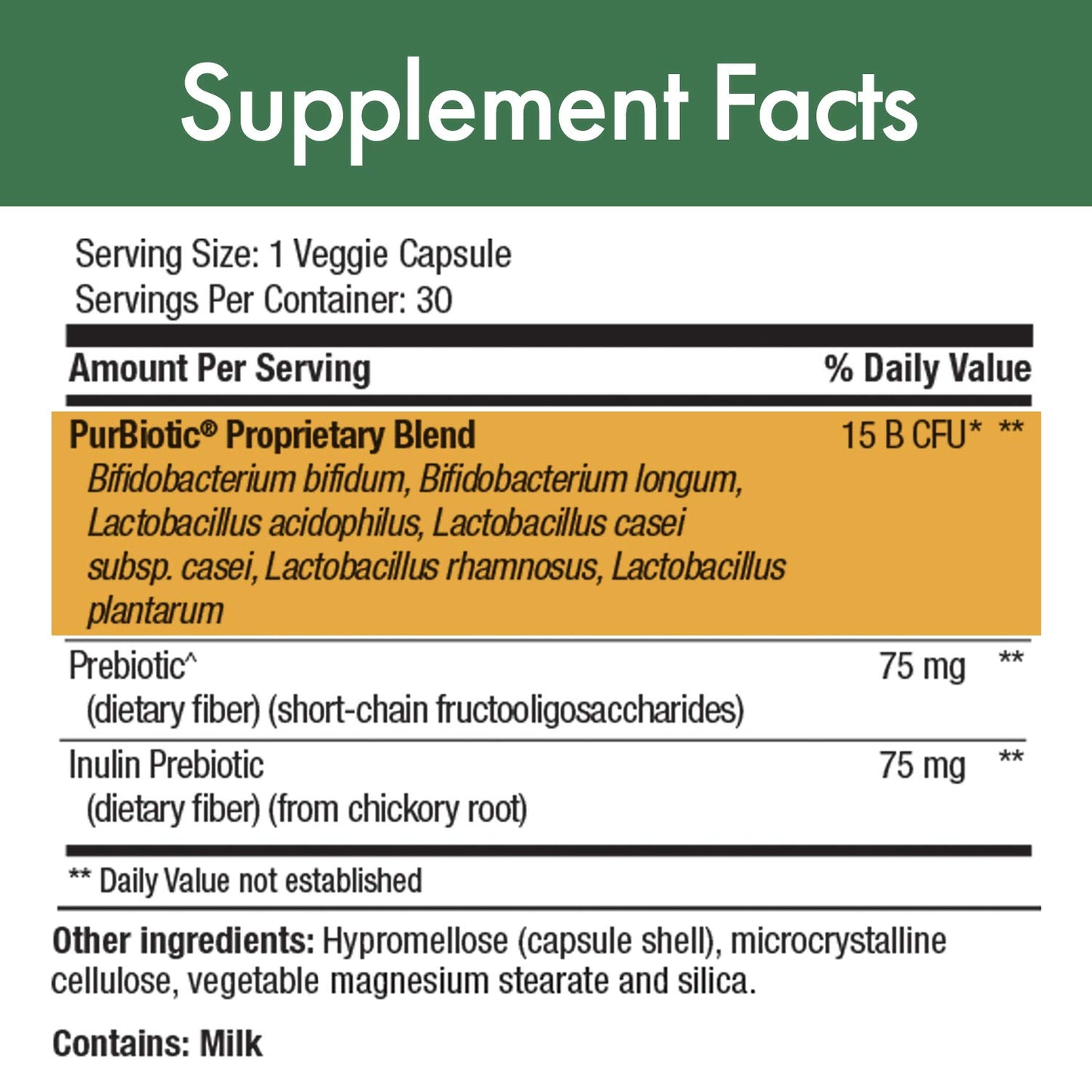 Stop Aging Now PurBiotic® 15 Billion CFU (PROWPT) Advanced Probiotic Formula with Prebiotics, 30 Veggie Caps