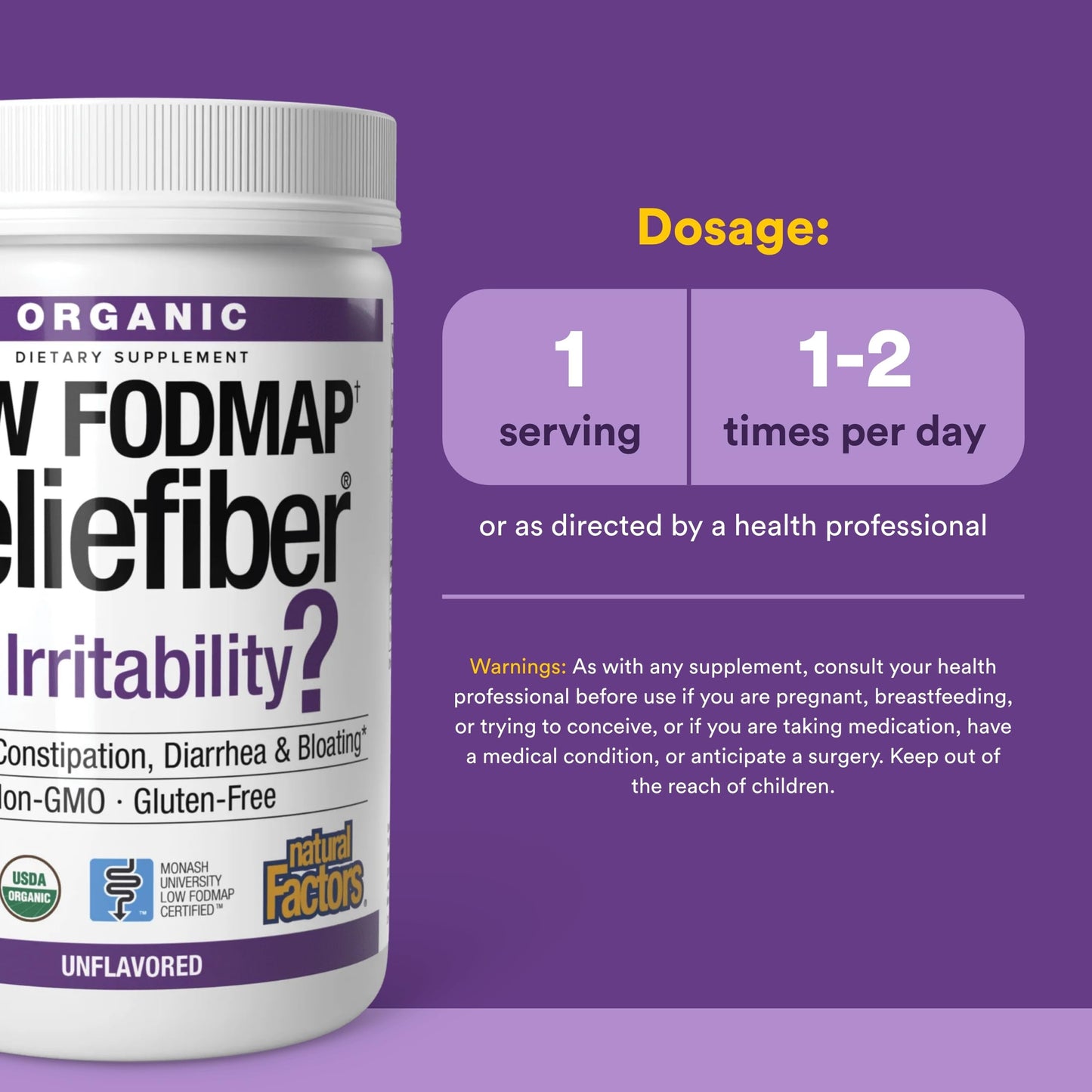 Natural Factors Organic Low FODMAP Reliefiber Powder 5.3 Ounce