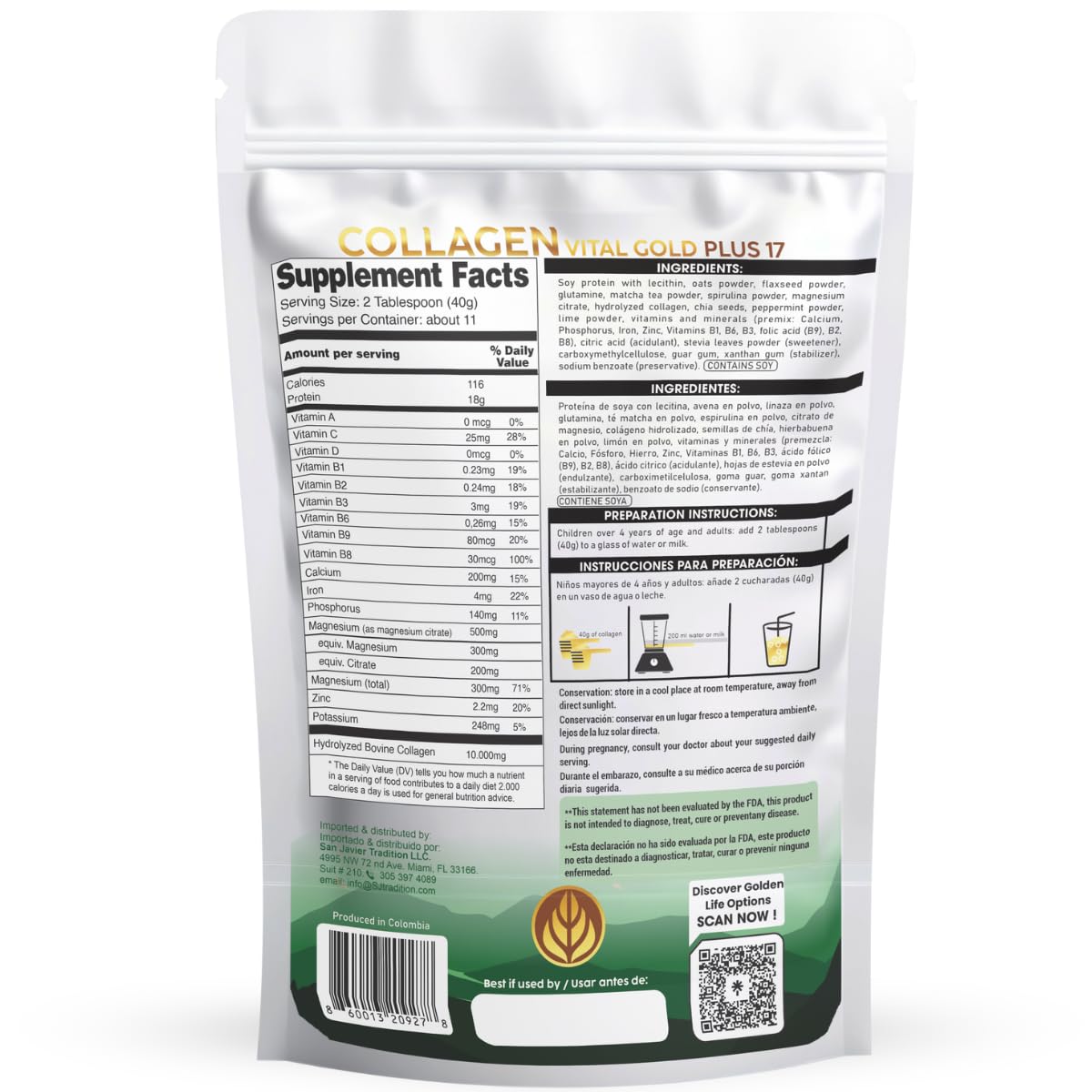 Gold Vital Life Collagen Peptides Powder Mint & Lemon Flavor, 16 oz