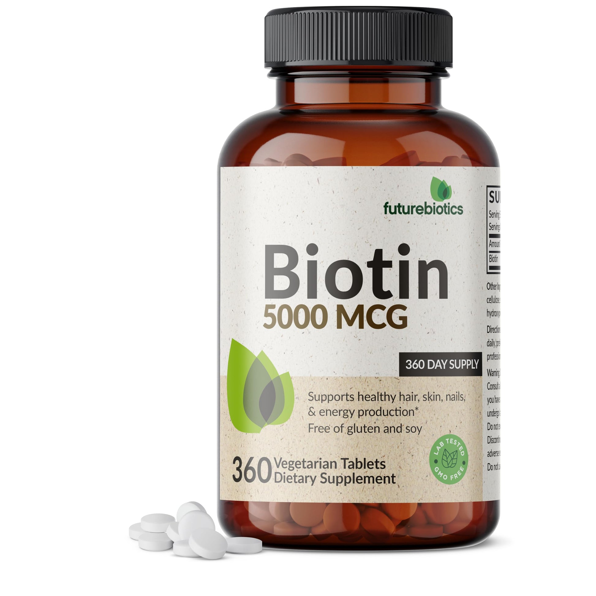 Futurebiotics Biotin 5000 MCG Supports Healthy Hair, Skin, Nails & Energy Production Non-GMO, 360 Tablets