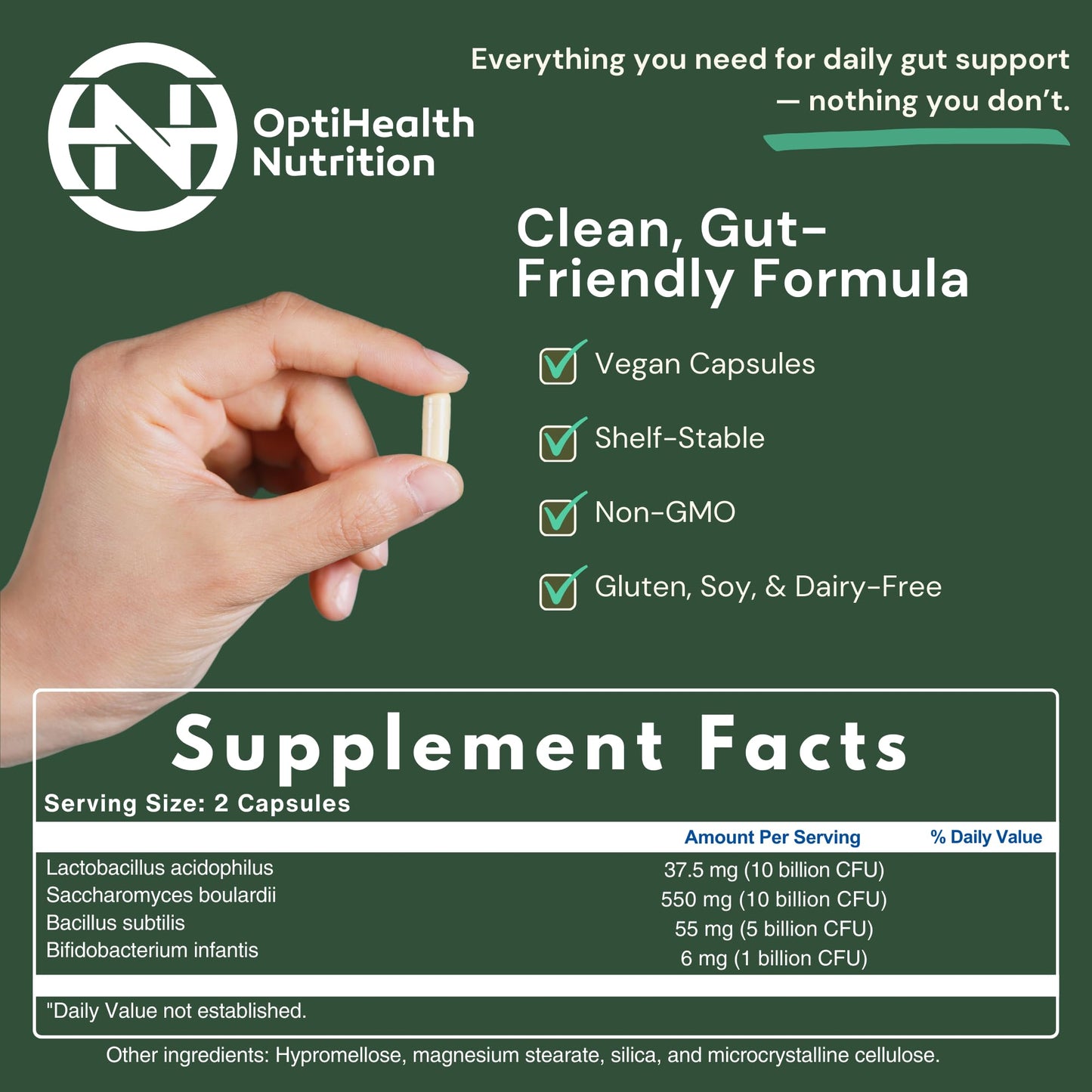 OptiHealth Nutrition GutVibe Probiotic PhD-Formulated Capsules, 60 Count
