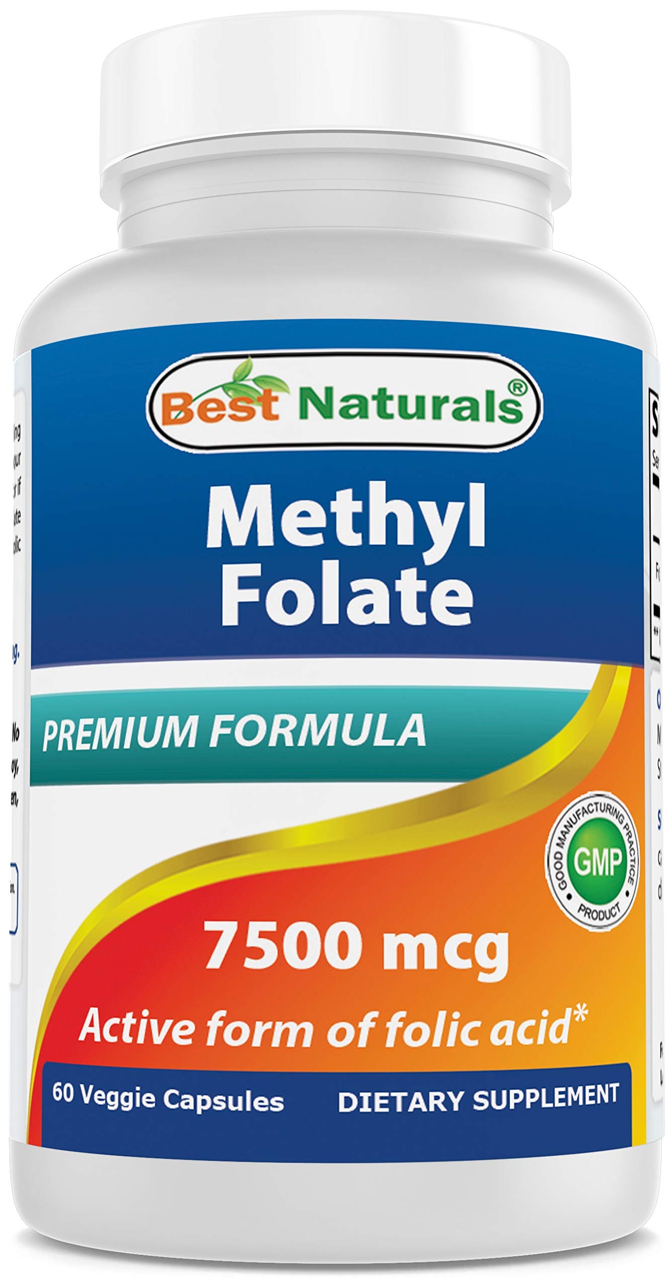 Best Naturals Methyl Folate 7500 mcg (7.5 mg) Veggie Capsule, 60 Count