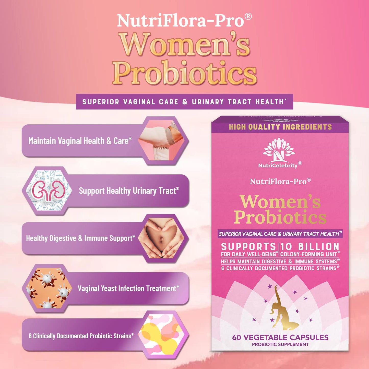 Nutricelebrity NutriFlora-Pro Probiotics for Women Capsules 60 Count