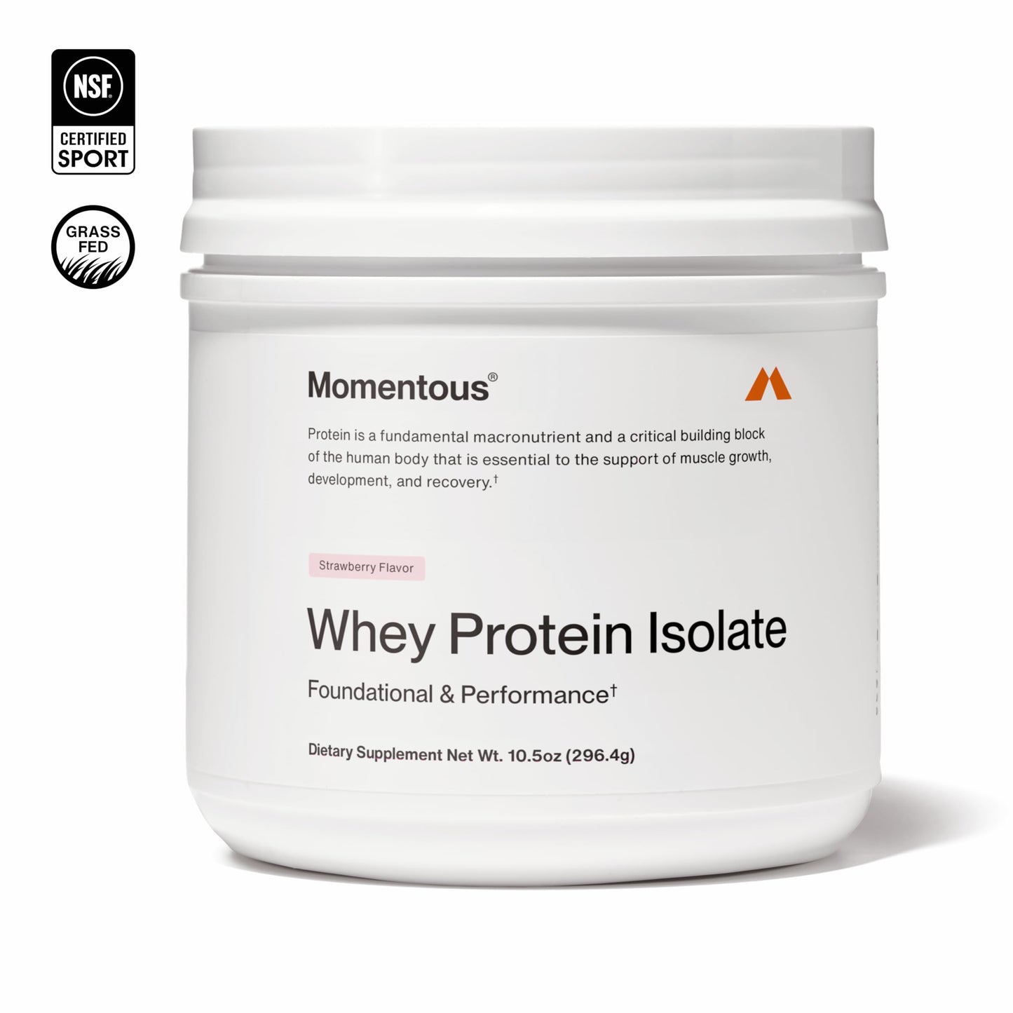 Momentous Essential Grass-Fed Whey Protein Powder Strawberry, 12 Servings