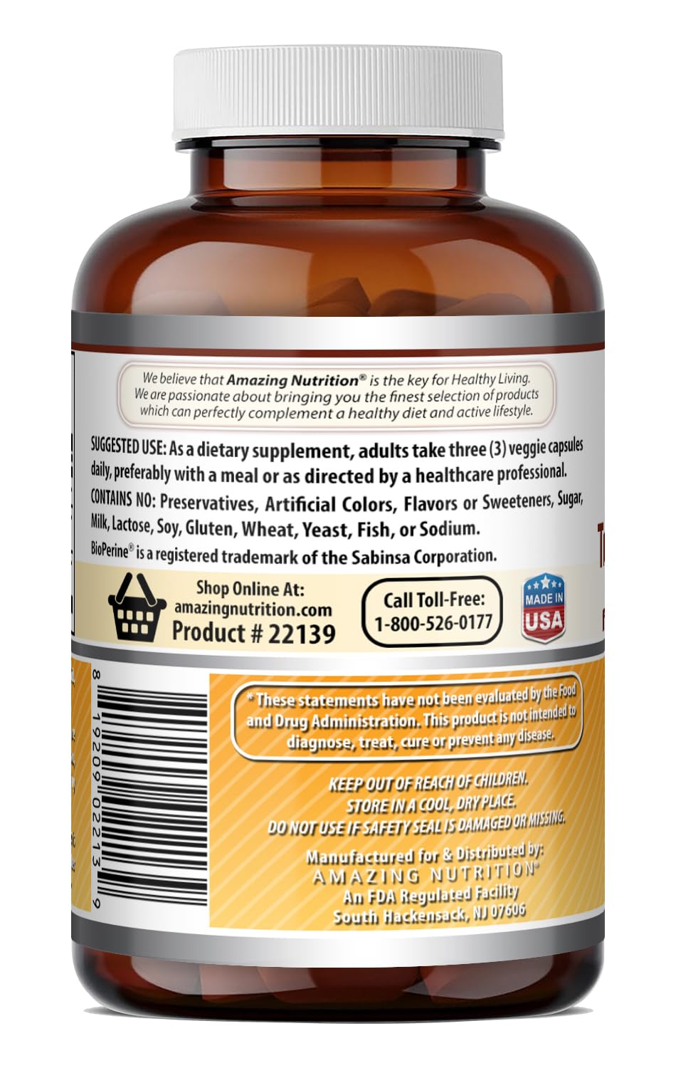 Amazing Nutrition Turmeric Curcumin with Bioperine Capsules, 90 Count
