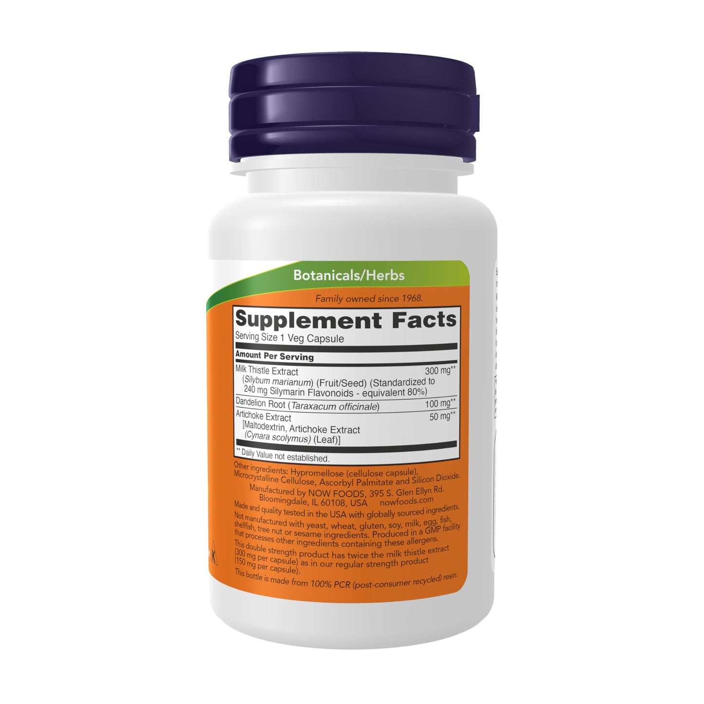 NOW Foods Silymarin Milk Thistle Extract 300 mg with Artichoke and Dandelion, Double Strength, 50 Veg Capsules