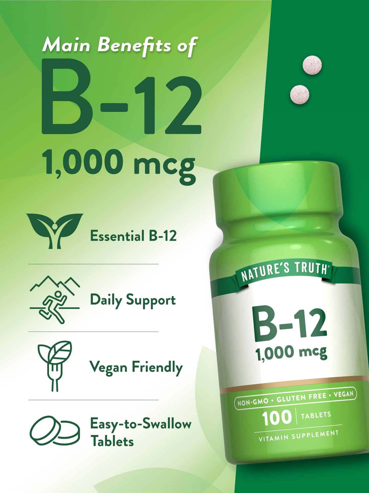 Nature's Truth Vitamin B12 1000 mcg Tablets 100 Count