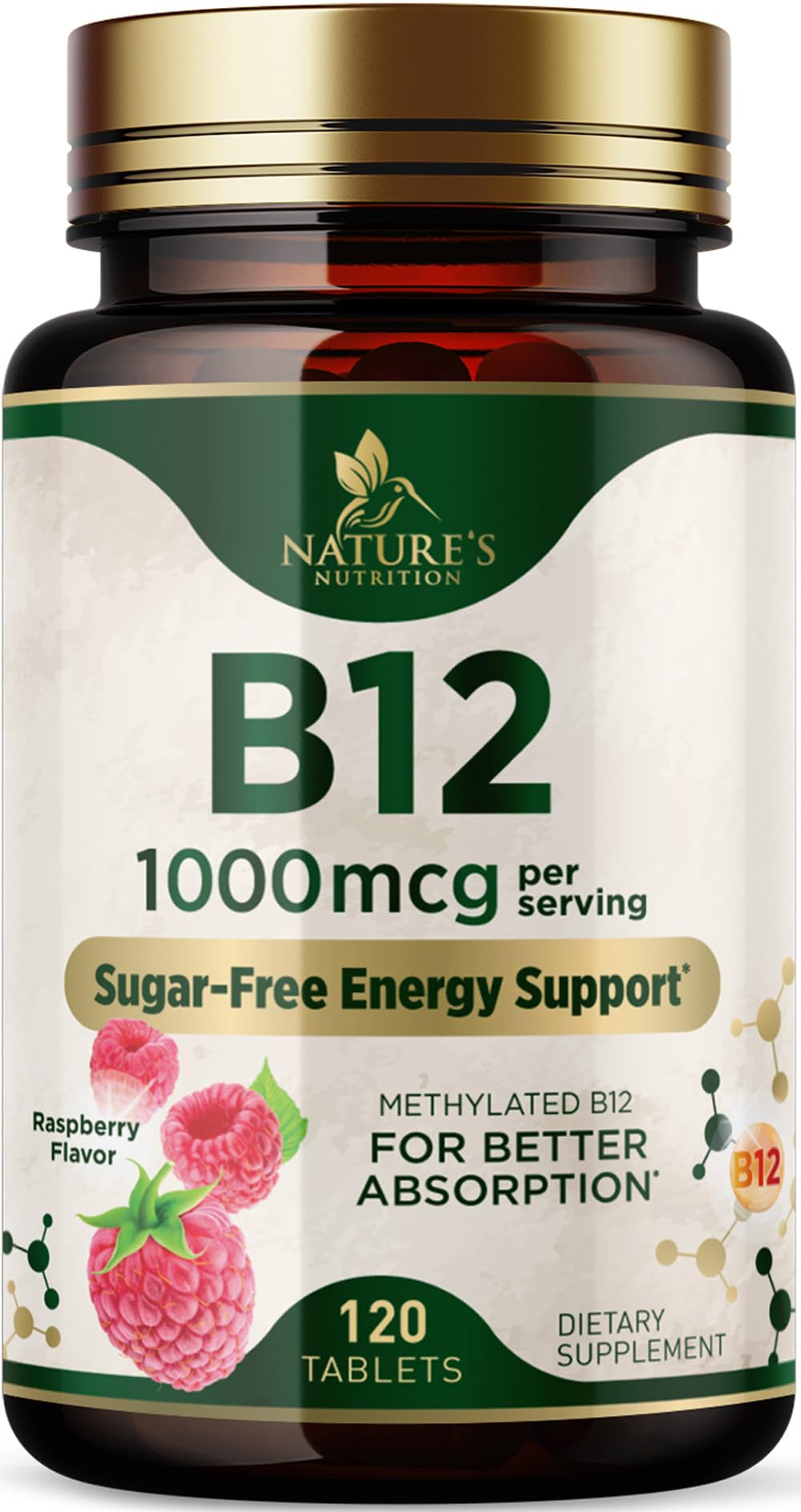 Nature's Nutrition Vitamin B12 1000 mcg Methylcobalamin Chewable Tablet, 120 Tablets