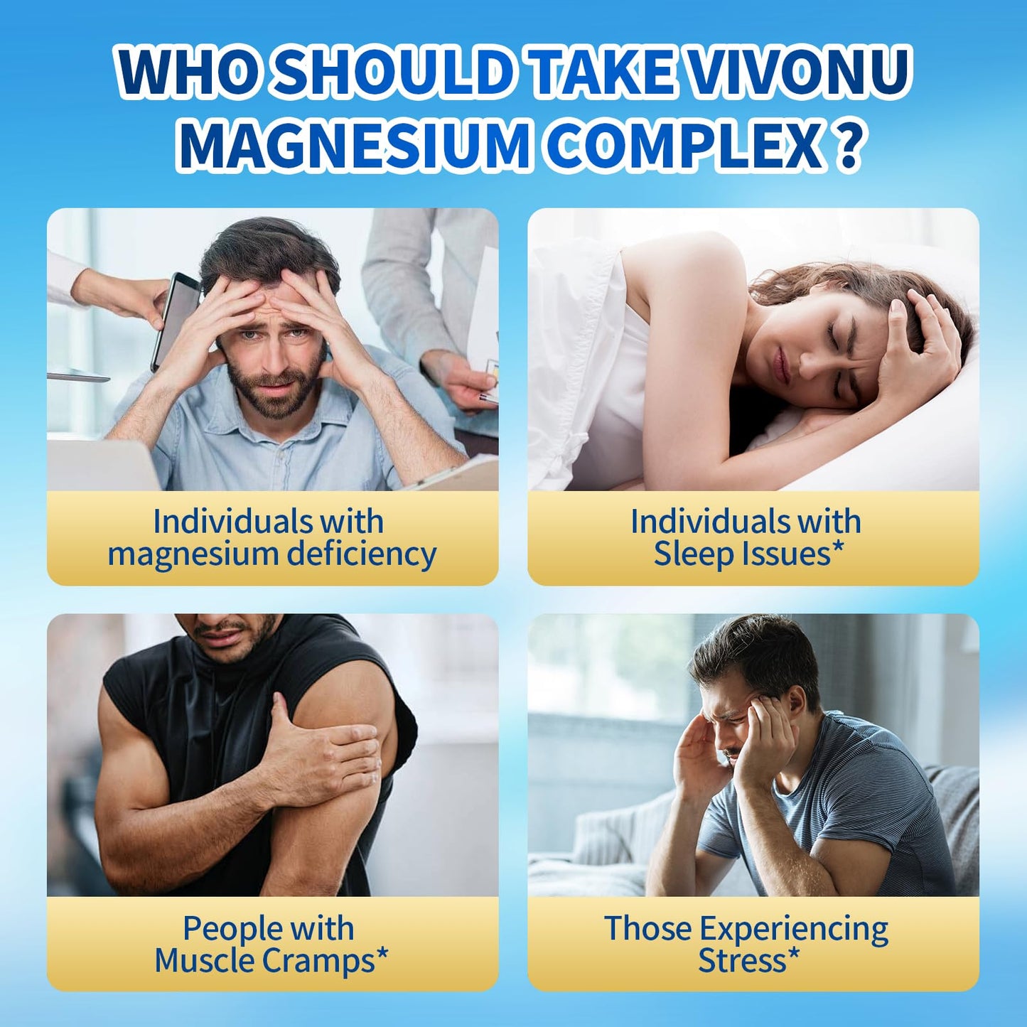 VivoNu Magnesium Complex for Women and Men, Chelated Magnesium Supplement, 240 Capsules